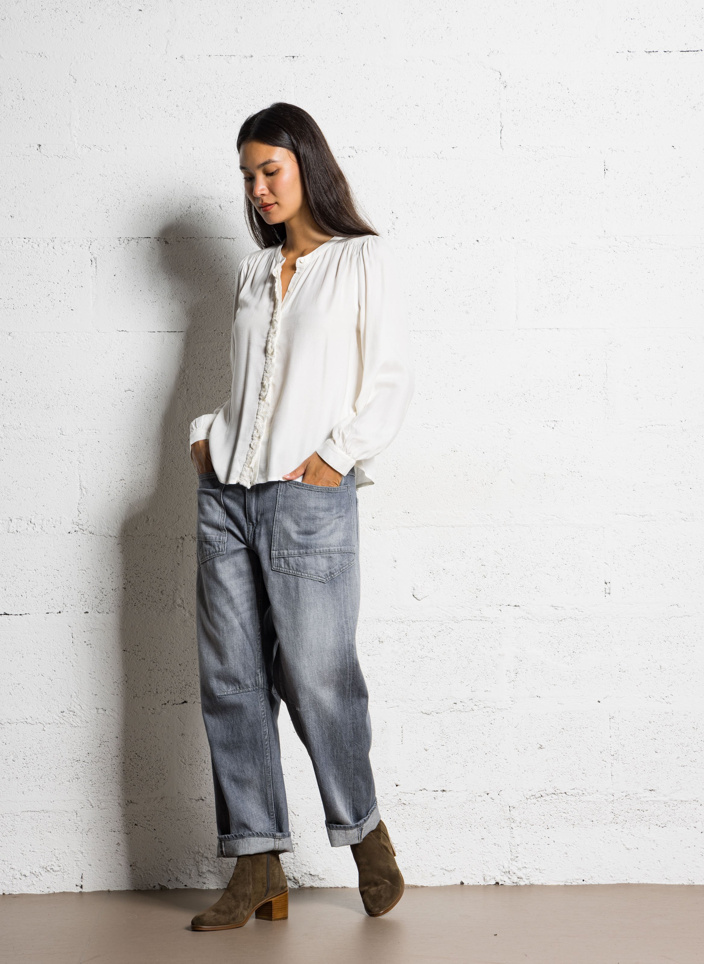 Blouse col mao  LA PETITE ETOILE Beige