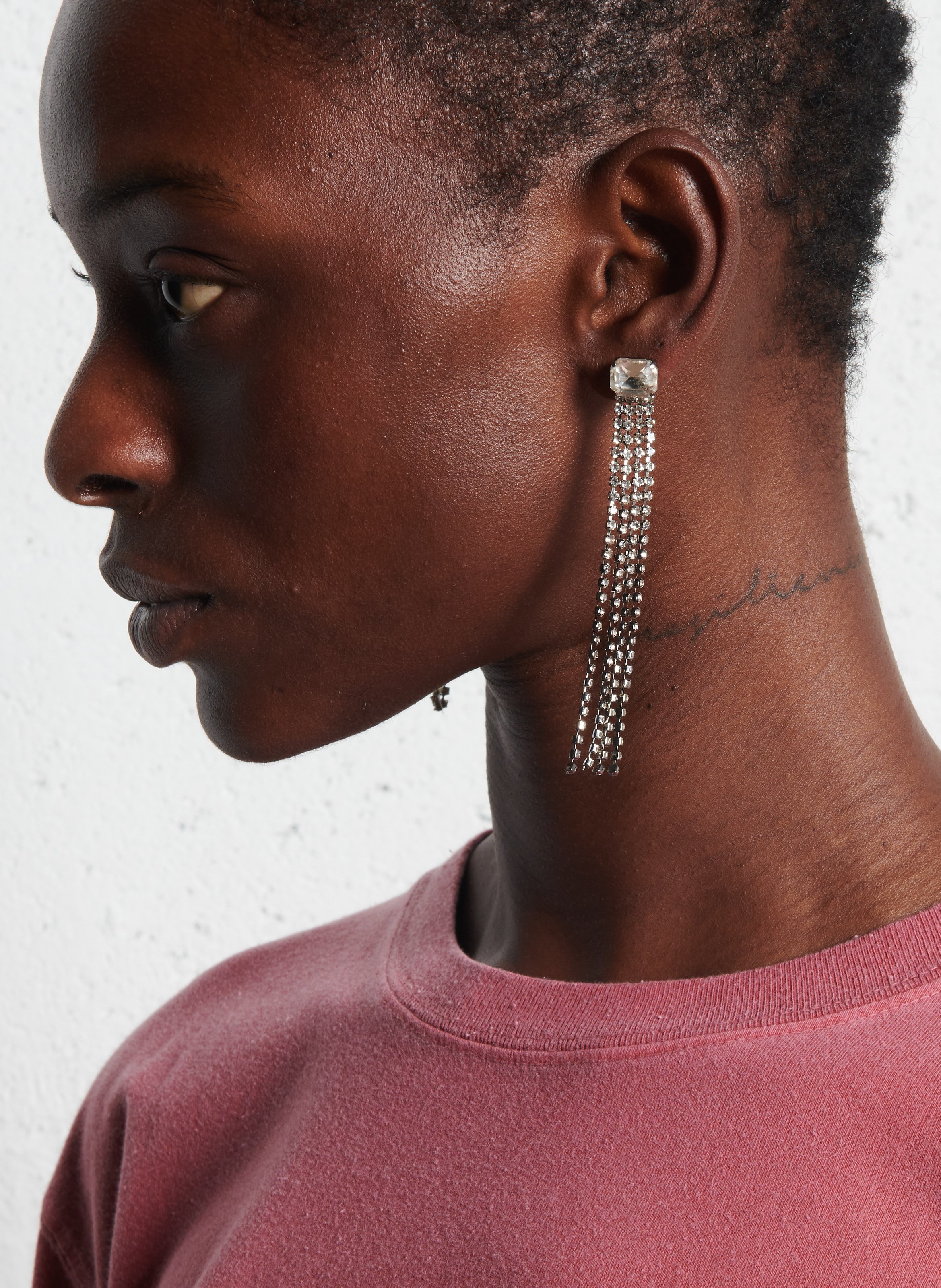 Pendientes largos de strass con flecos FEEKA Plata