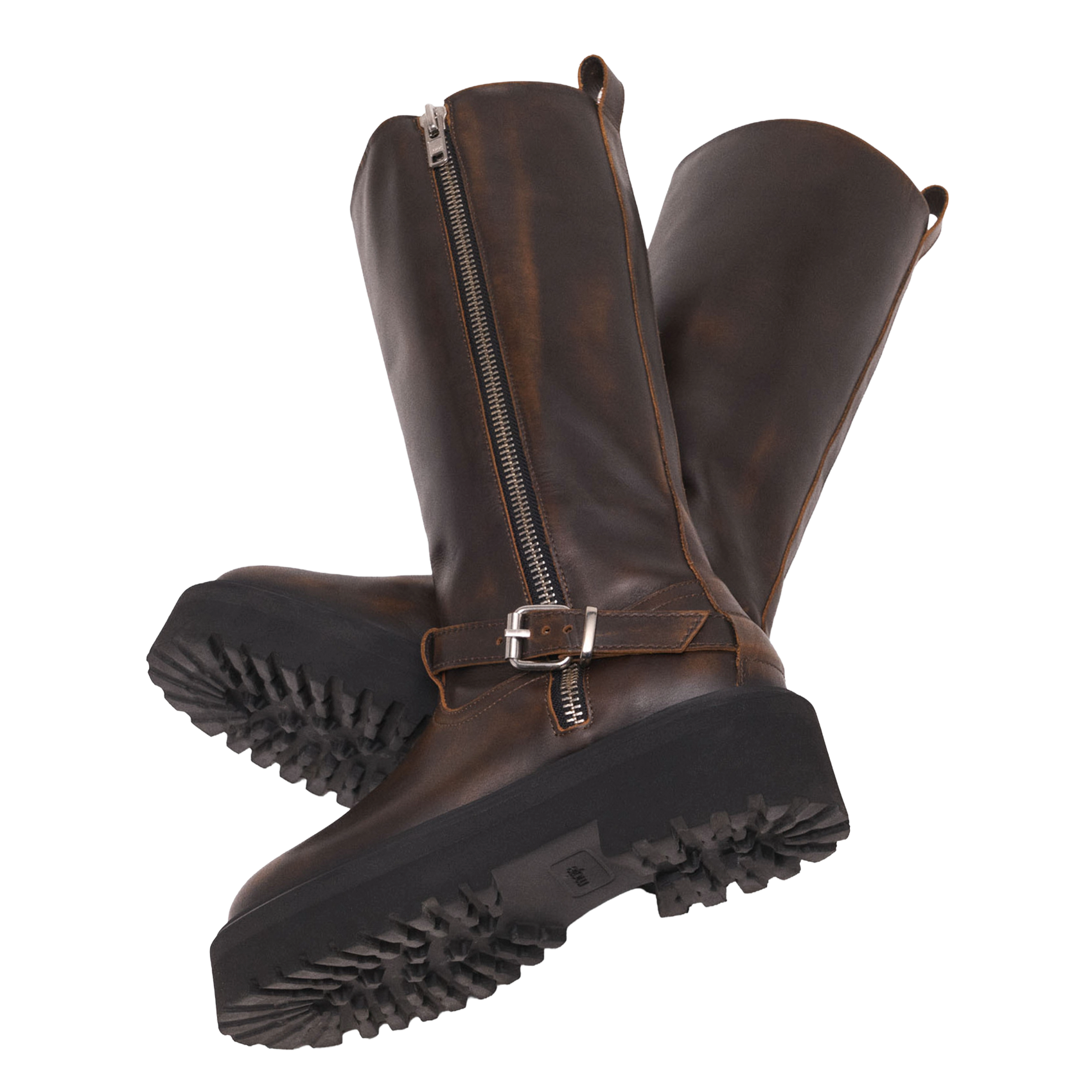 Bottes en cuir effet vieilli MAJE Marron