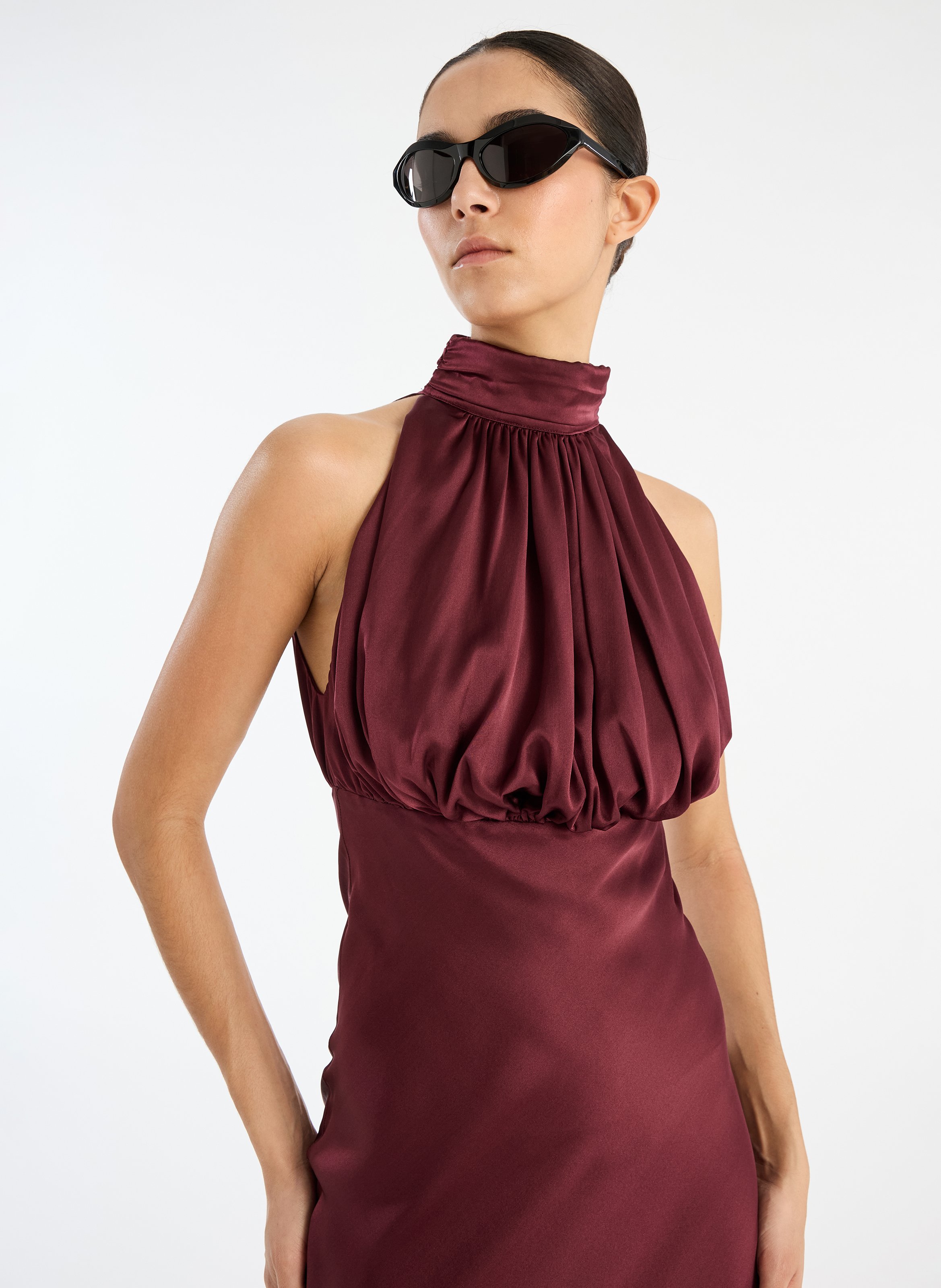 Long silk dress with high neck ROTATE Brown