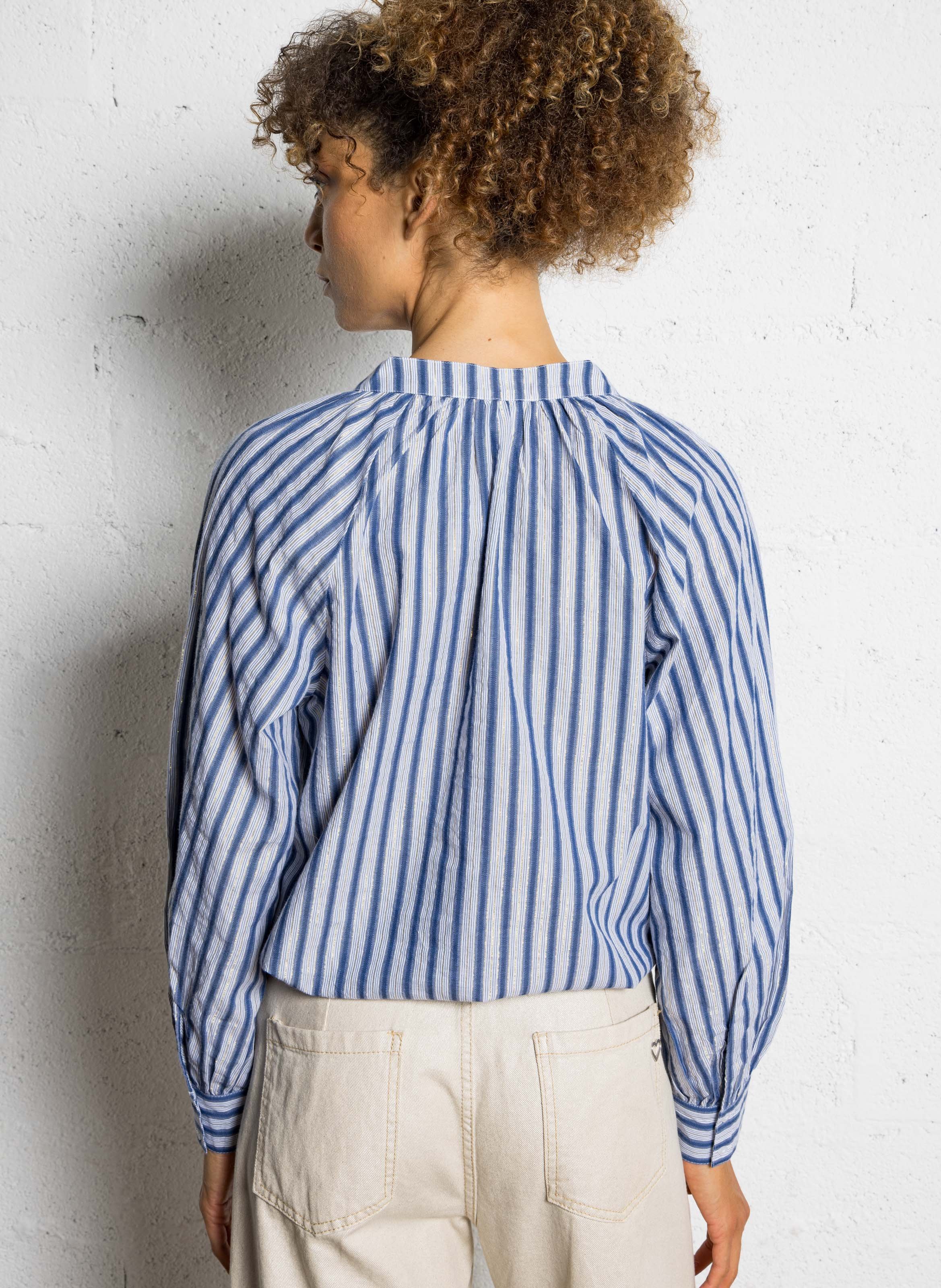 Blouse col tunisien en coton mélangé SUD EXPRESS Bleu