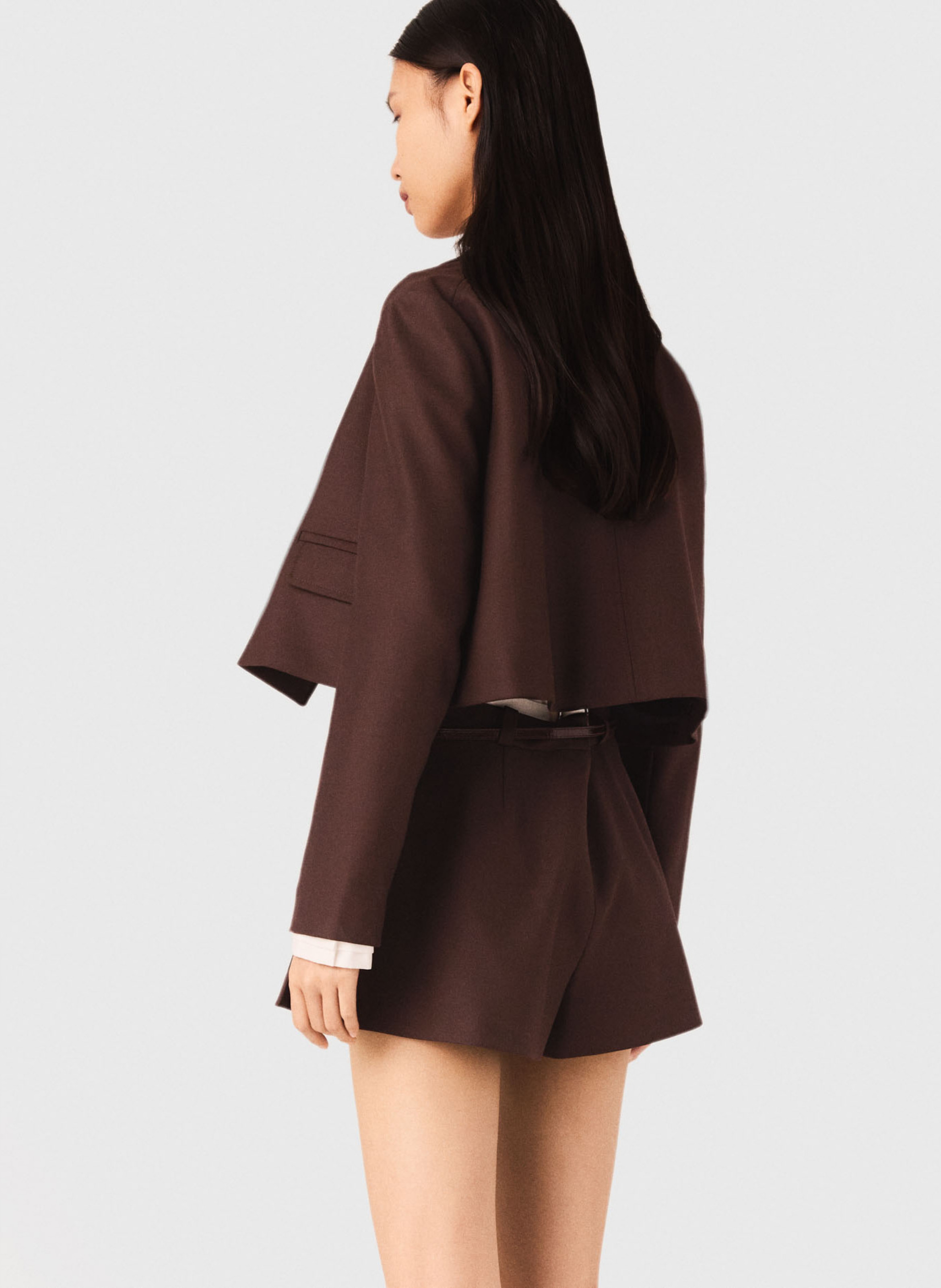 Veste courte droite col classique MAJE Marron