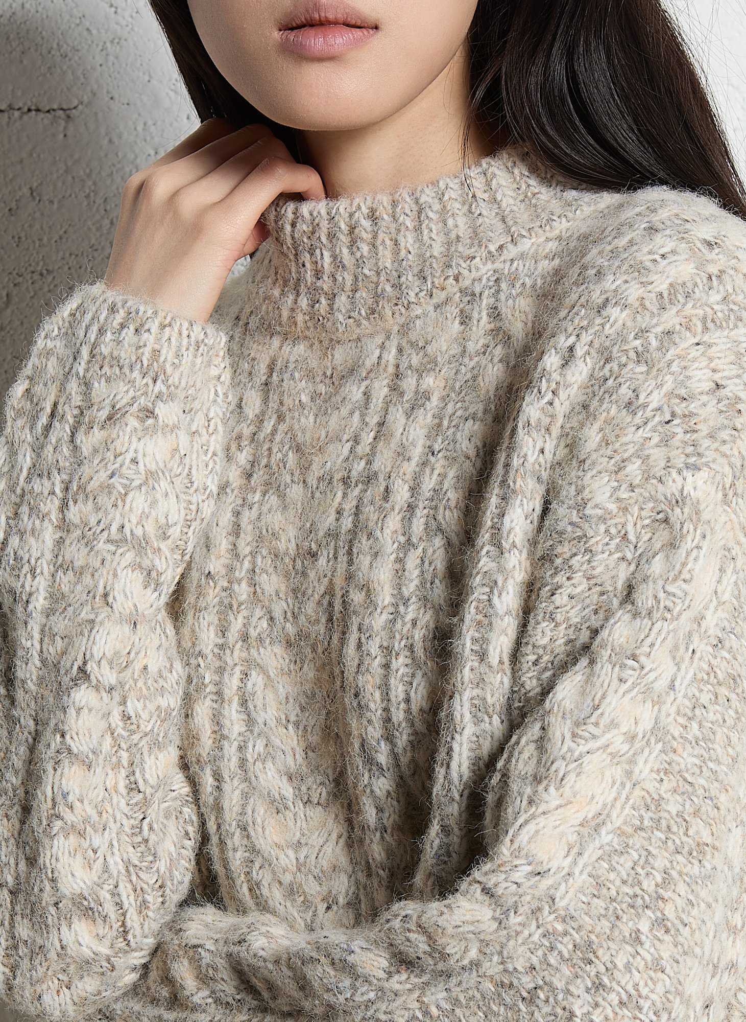 Pull ample col montant en maille chinée  MAISON 123 Beige