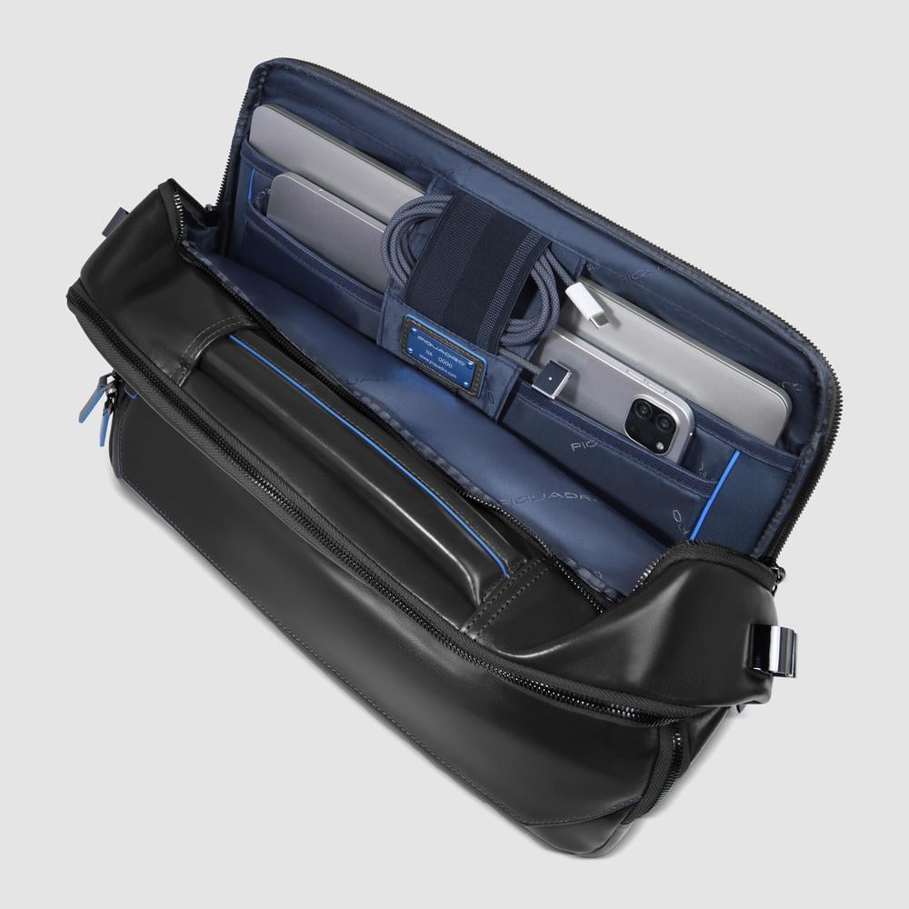 Customizable leather bag for laptop and iPad® Pro 12.9 with shockproof and RFID protection. PIQUADRO Black