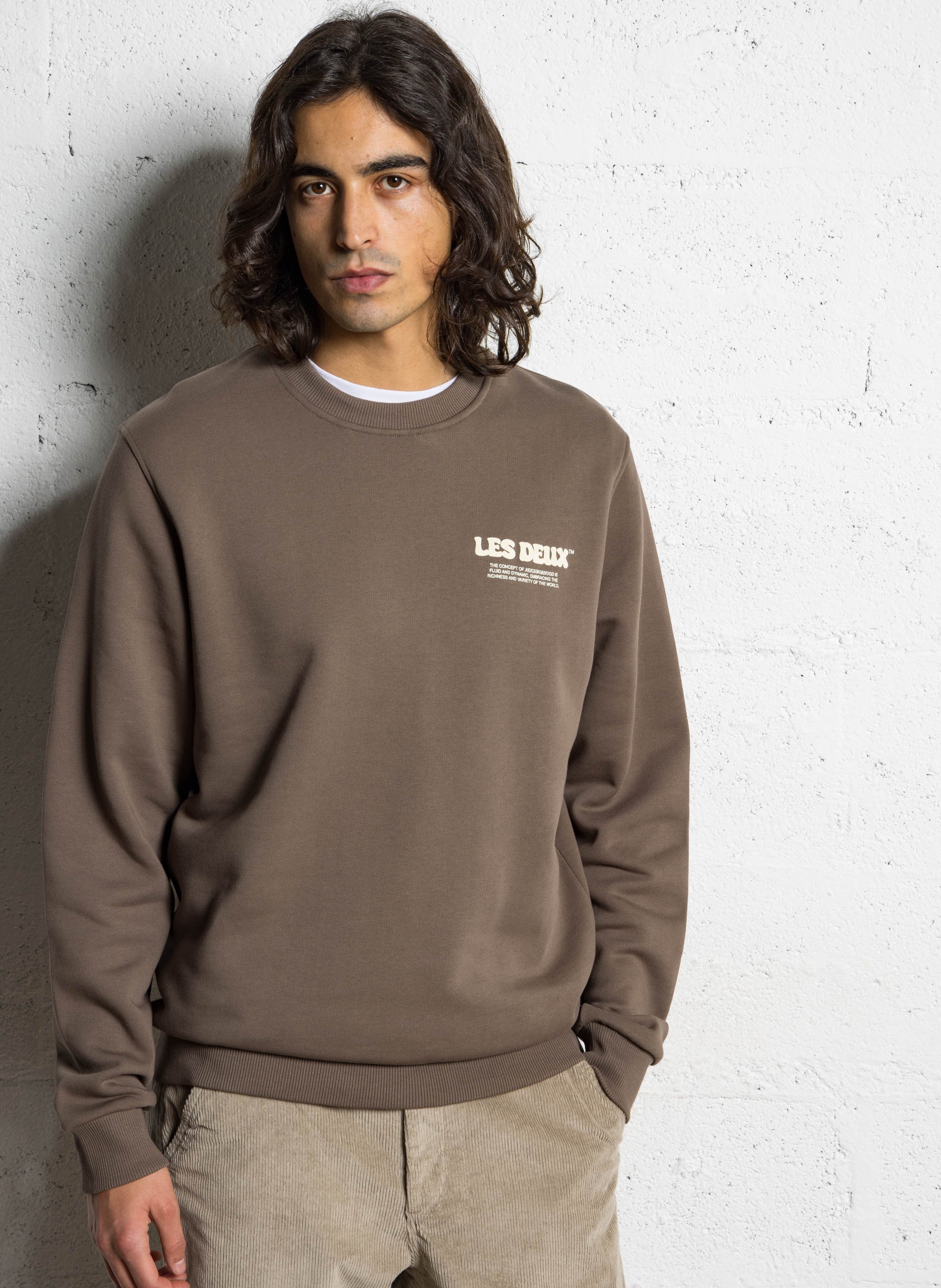 Straight round neck sweatshirt screen printed in organic cotton LES DEUX Beige