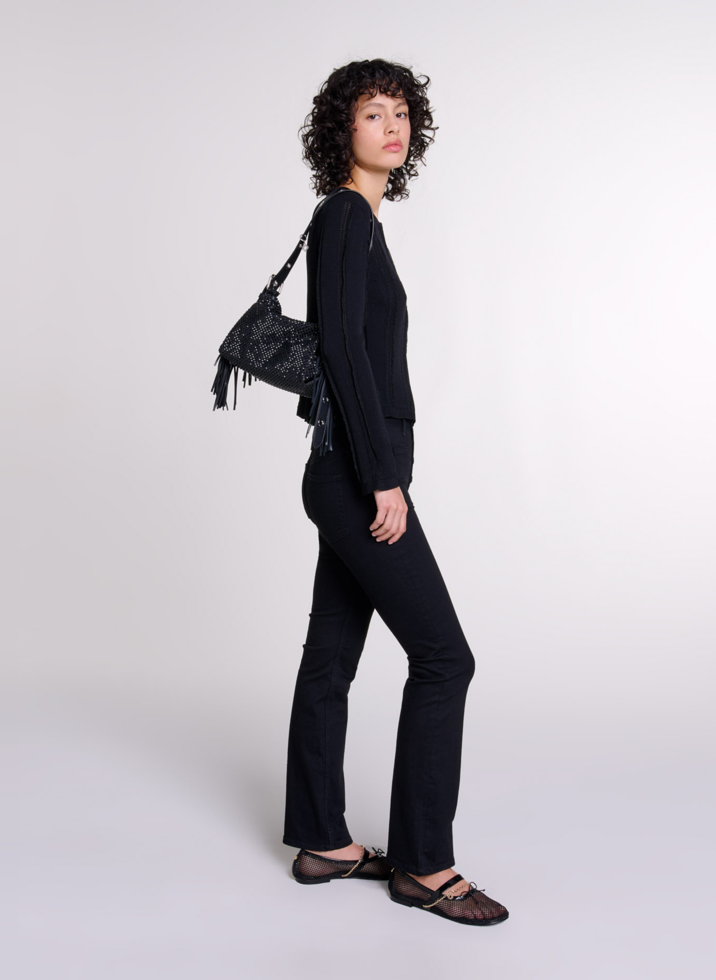 Straight round-neck cardigan in openwork knit MAJE Black