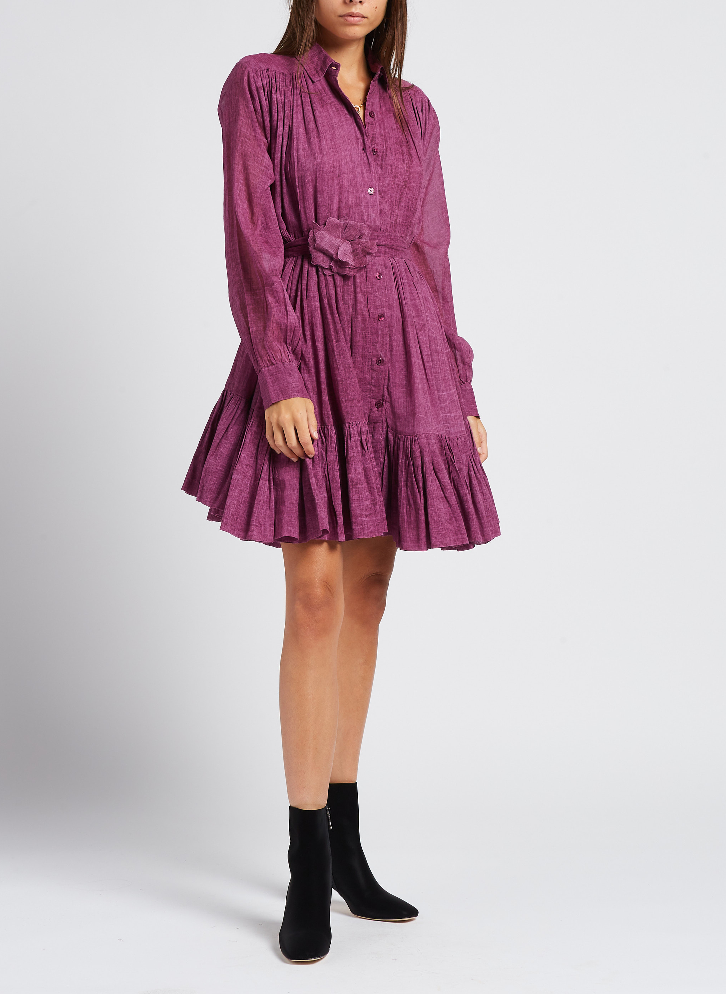 Kurzes Baumwollkleid mit Hemdkragen MES DEMOISELLES Rosa