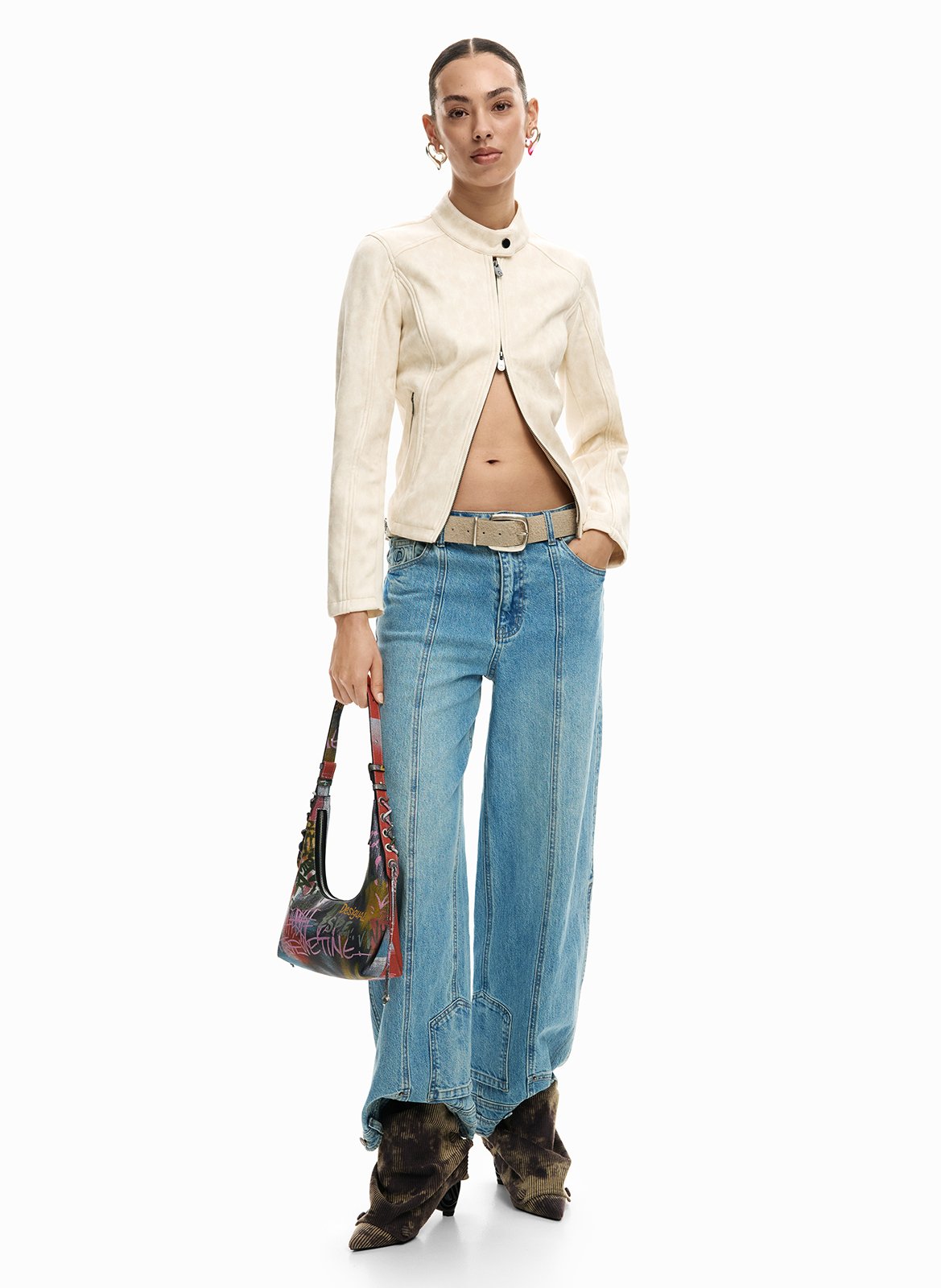 Jacke mit Reißverschluss und Taschen, einfarbig DESIGUAL Weiss