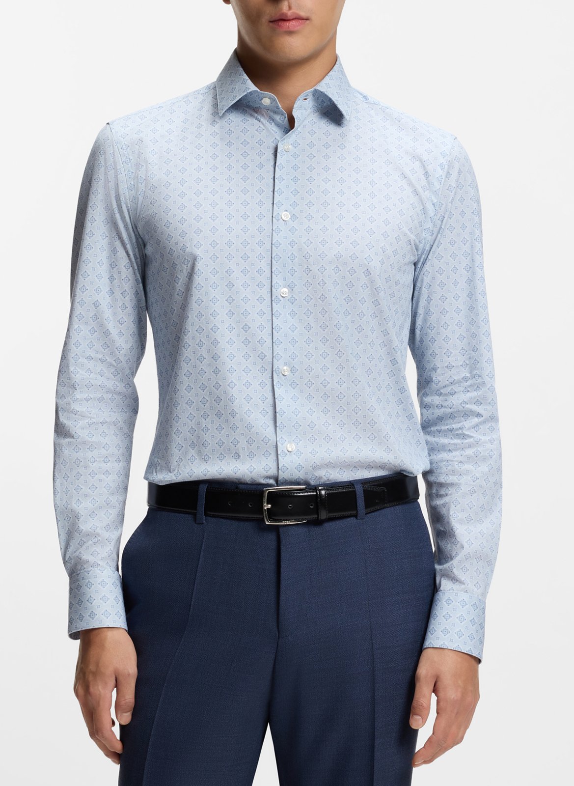 Straight printed cotton shirt BOSS Blue