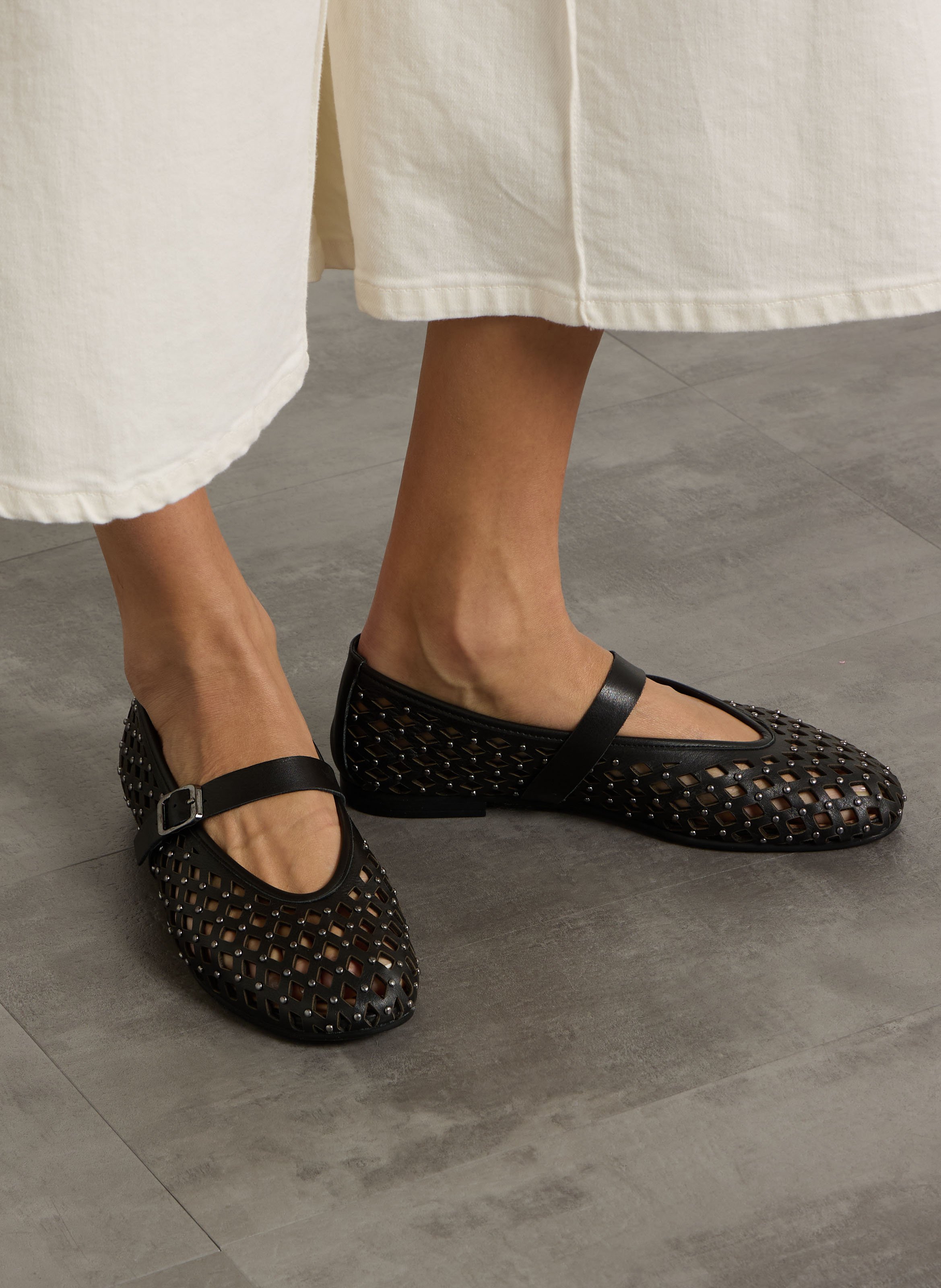 Leder-Ballerinas mit Ajour-Muster REQINS Schwarz