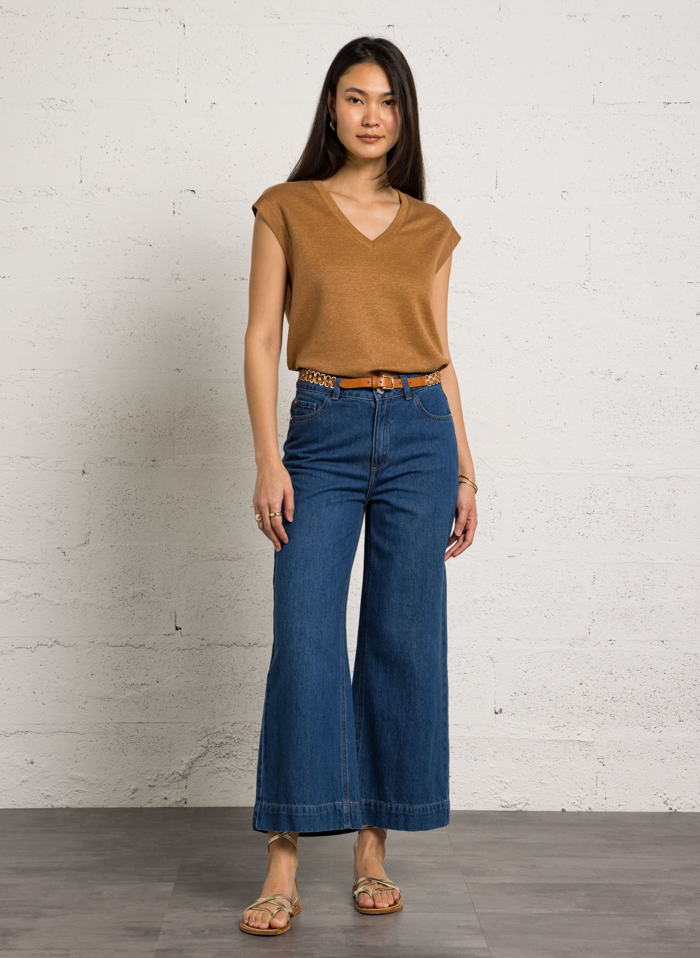 Cropped, wijde katoenen jeans MAISON 123 Blauw