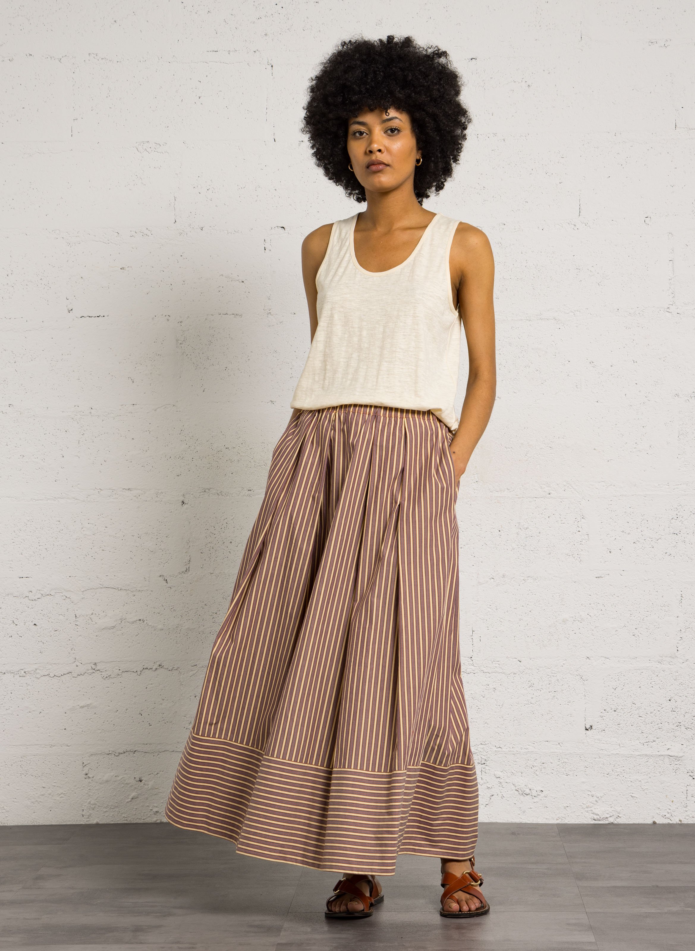 Jupe longue évasée taille haute MOISMONT Prune