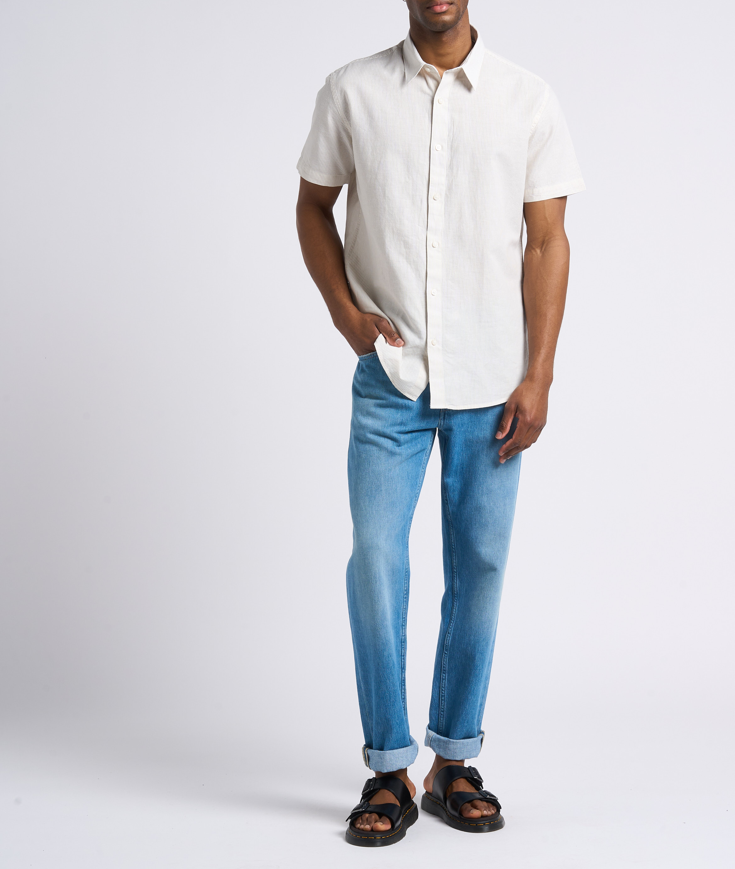 Cotton and linen striped shirt SELECTED Beige