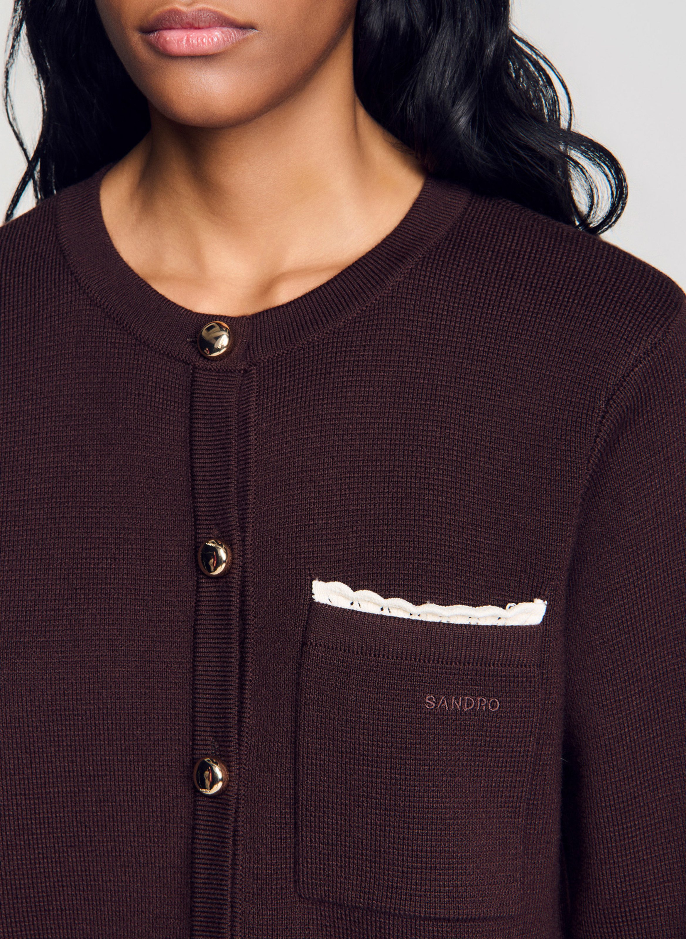 Round neck vest with embroidery SANDRO Brown