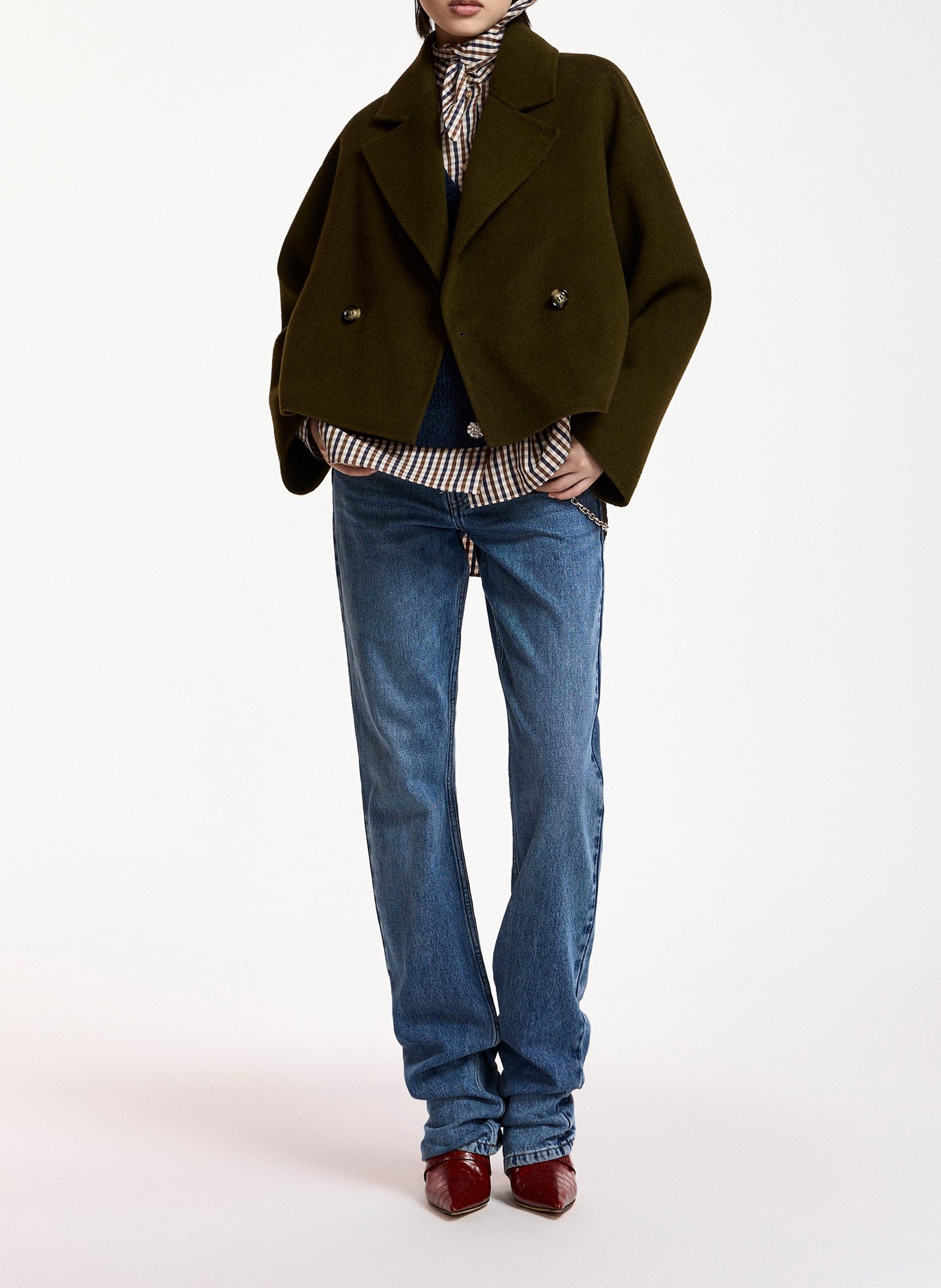 Gerade geschnittene Jacke mit doppelreihiger Knopfleiste aus Wollmischung ESSENTIEL ANTWERP Grun