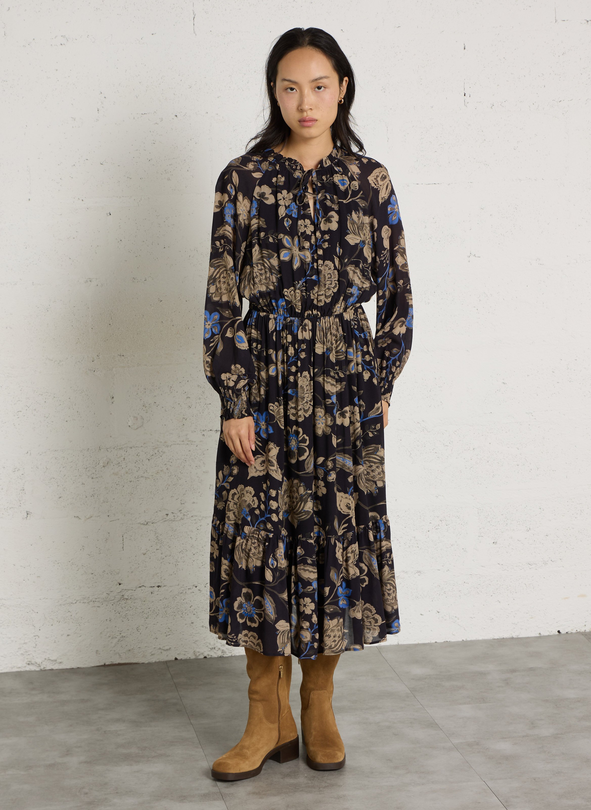 Tailliertes Midikleid mit Print SUD EXPRESS Schwarz