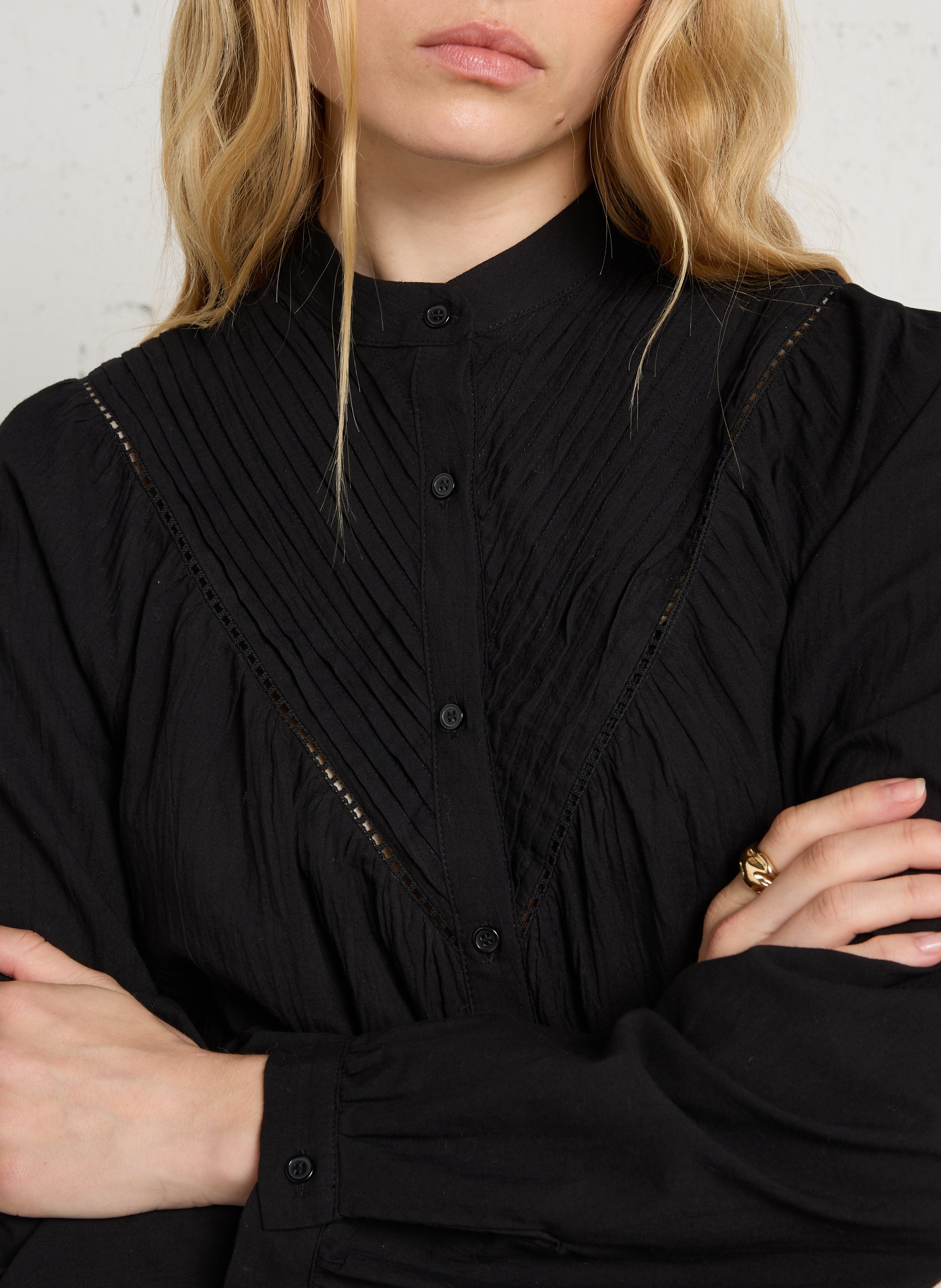 Katoenen blouse met ronde hals THE KORNER Zwart