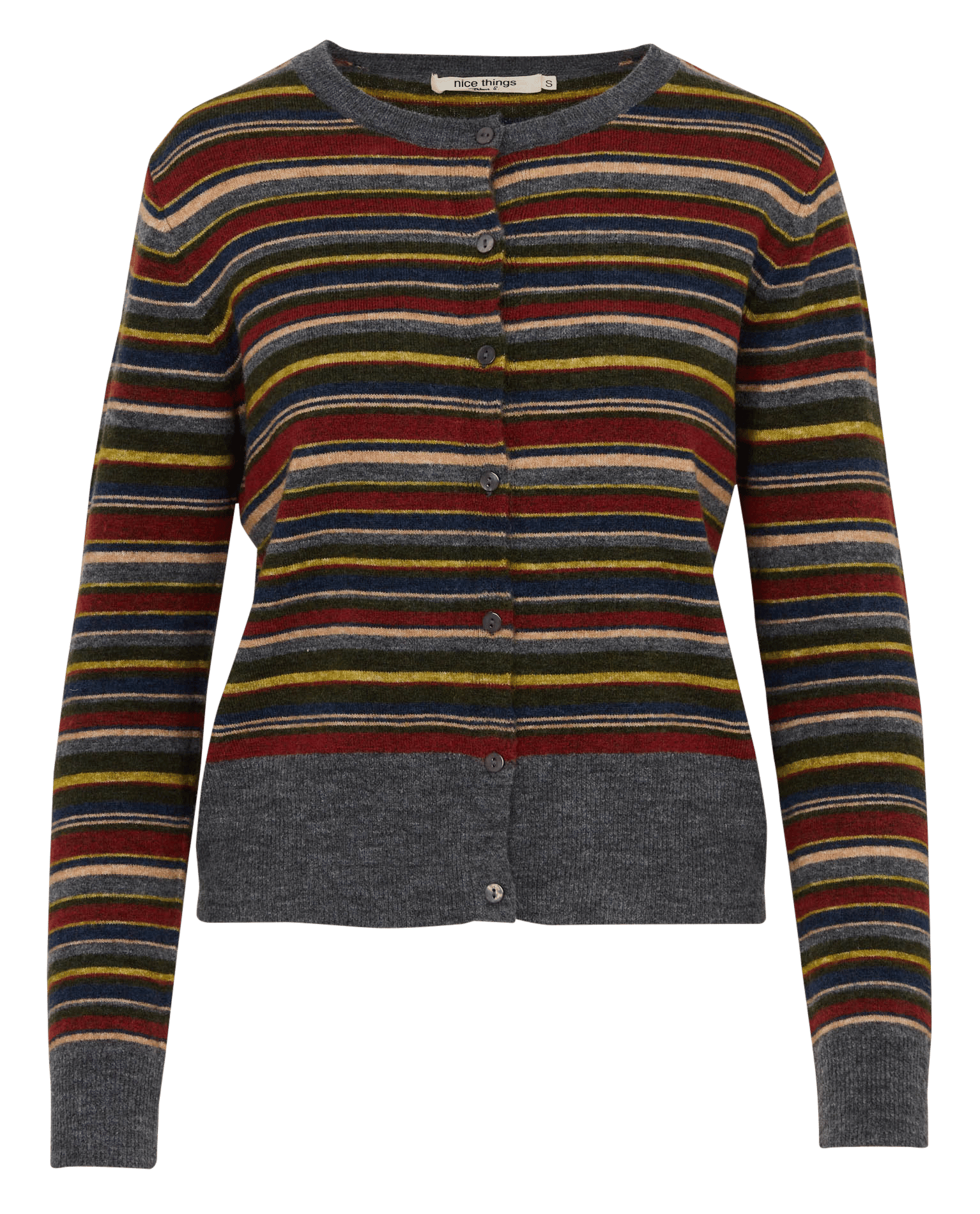 Rundhals gestreiftes Strickweste NICE THINGS Khaki