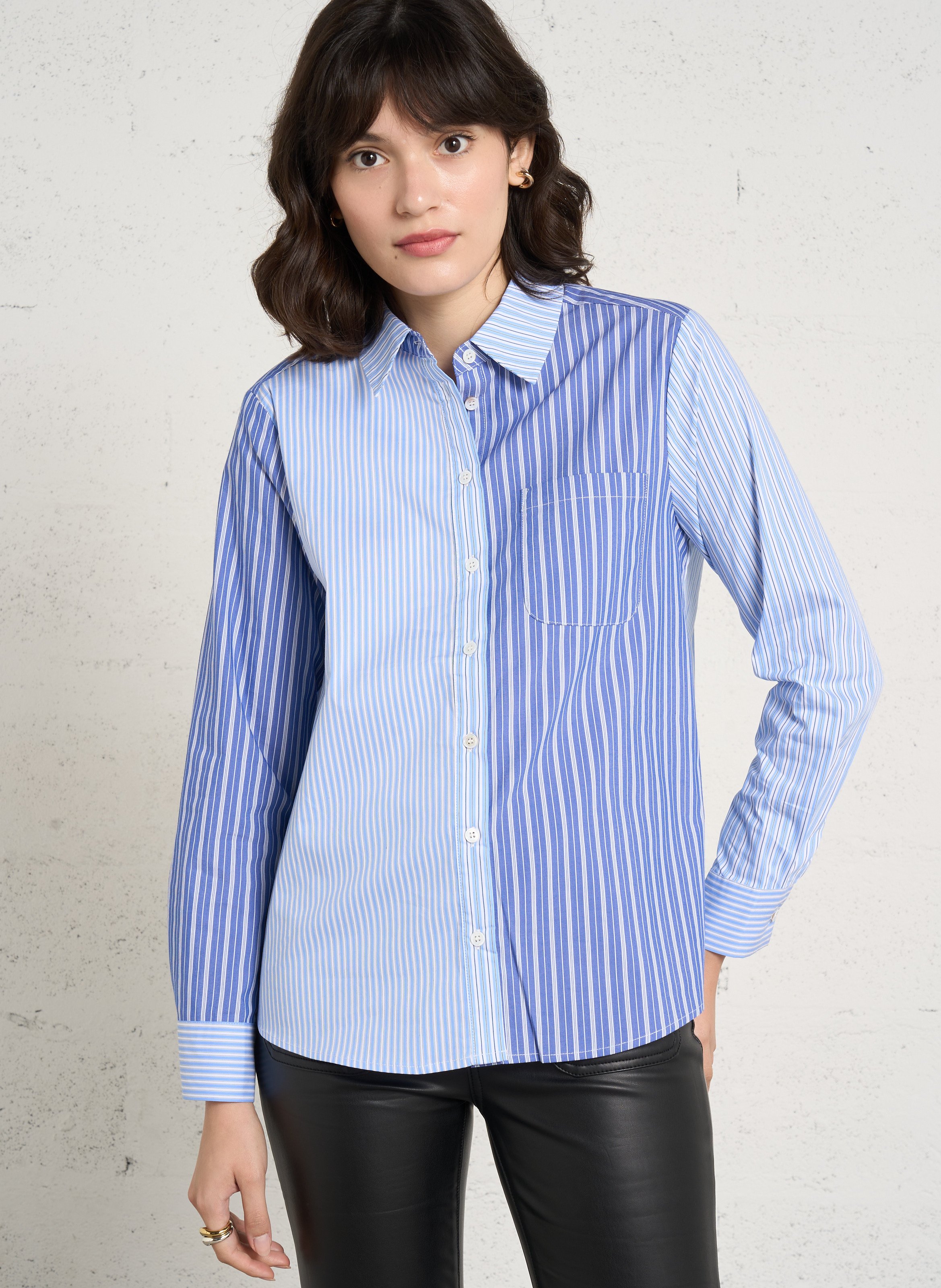 Chemise droite à rayures en coton mélangé LA PETITE ETOILE Bleu