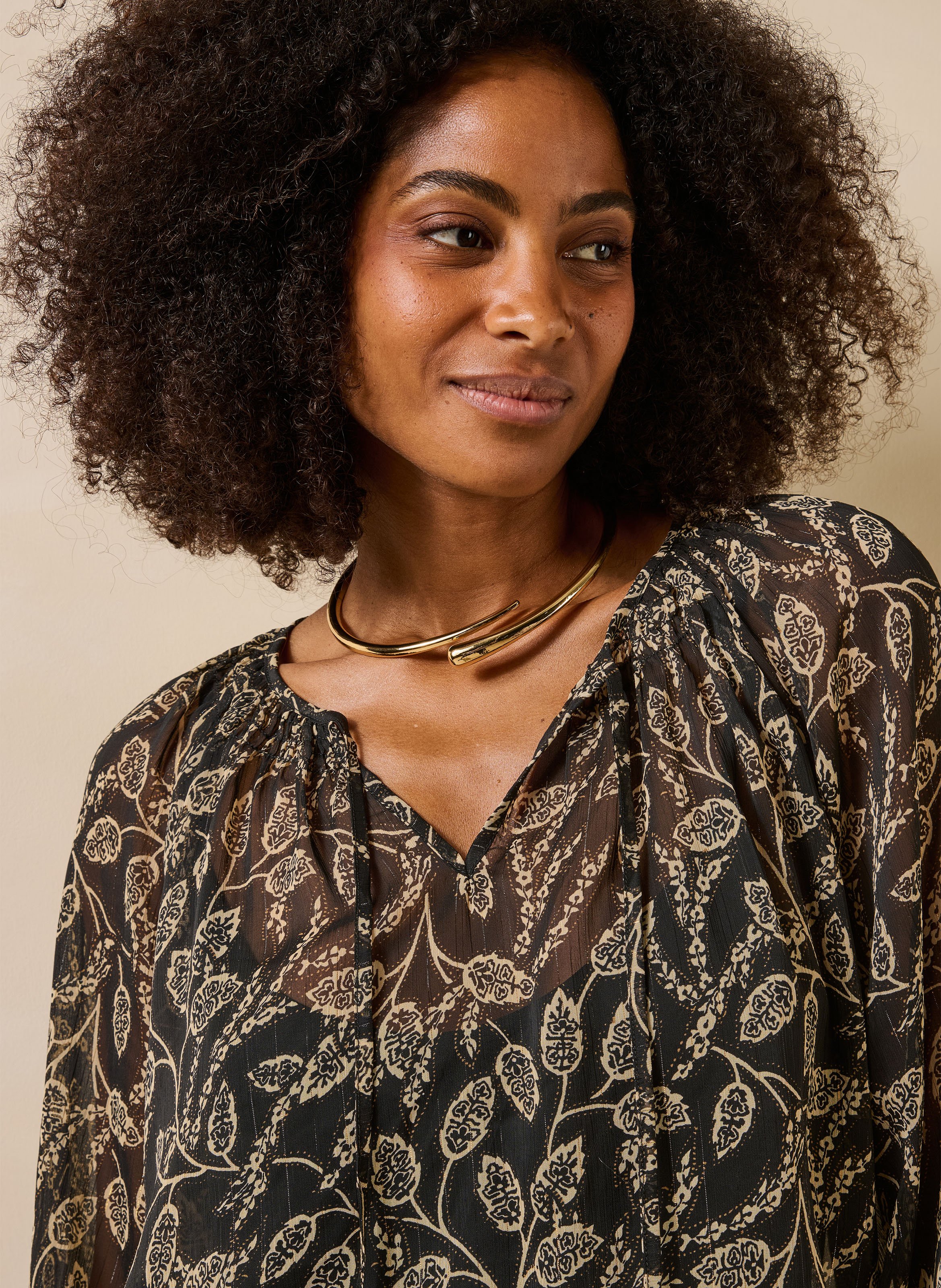 Blouse col rond imprimée LA FEE MARABOUTEE Noir