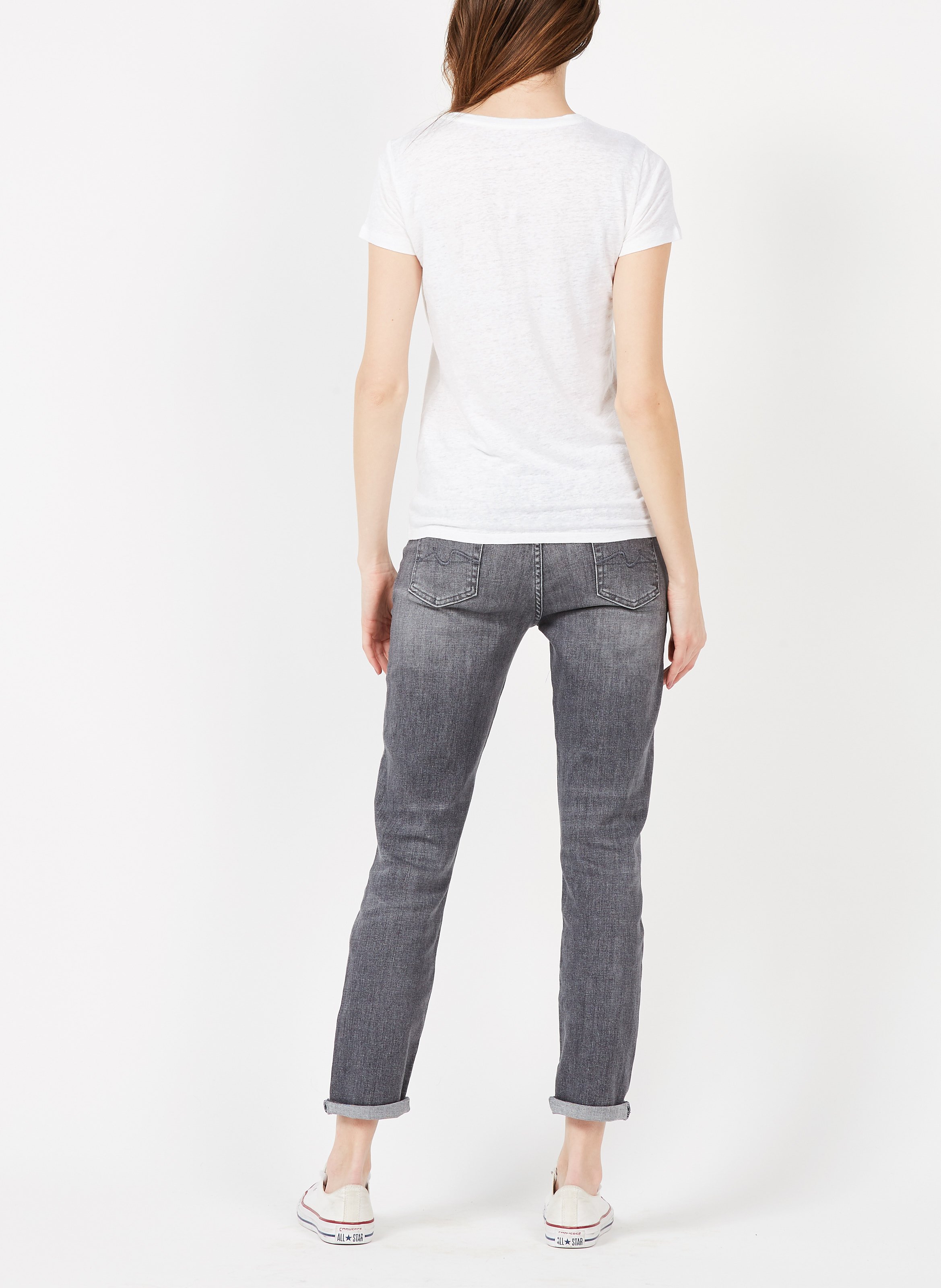 Figurbetontes T-Shirt aus Stretch-Leinen mit V-Ausschnitt MAJESTIC FILATURES Weiss
