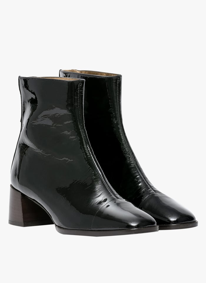 Boots talon en cuir vernis Noir