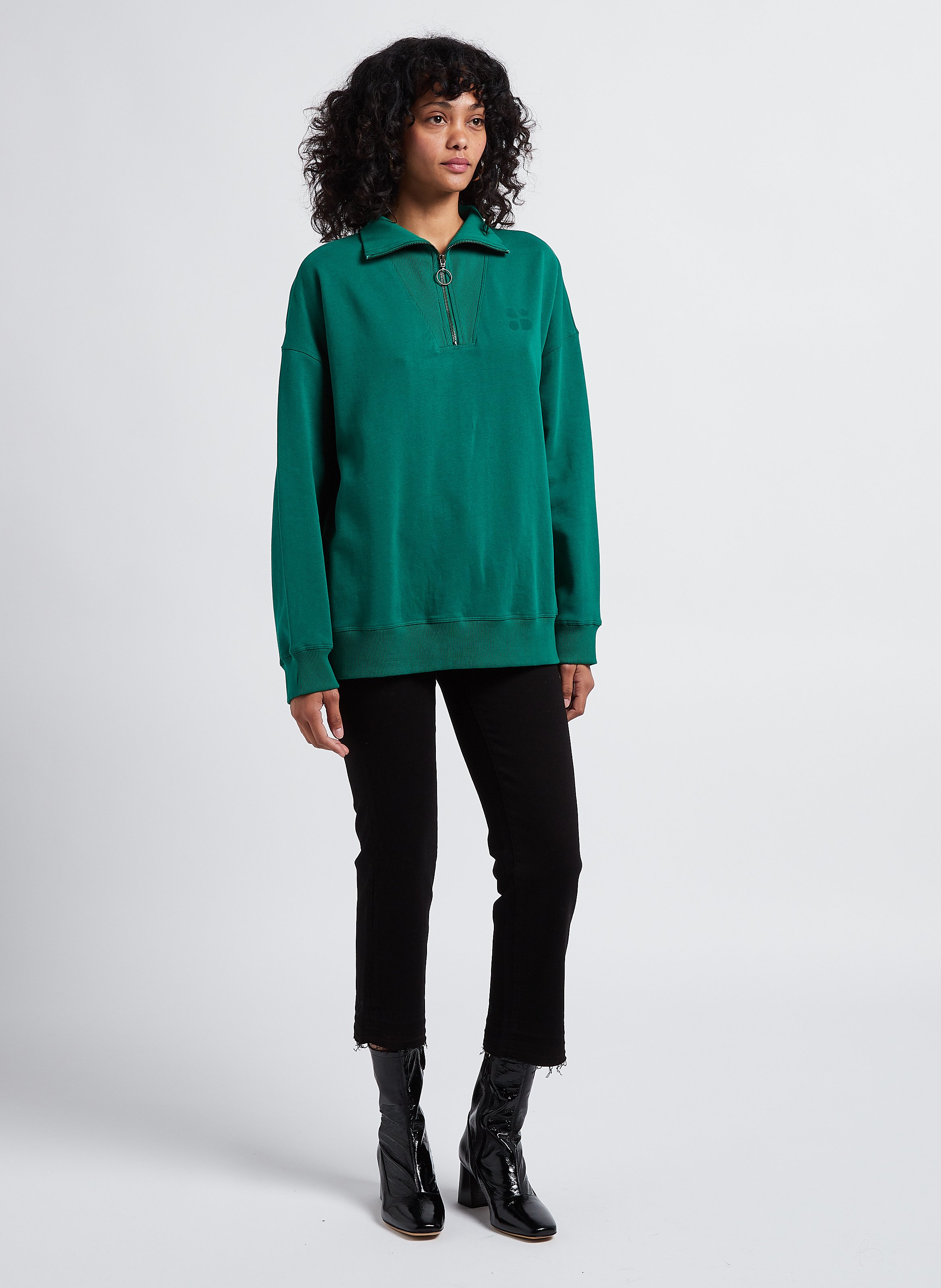 Zipped Cotton High neck Sweatshirt Vert Swildens Women Place