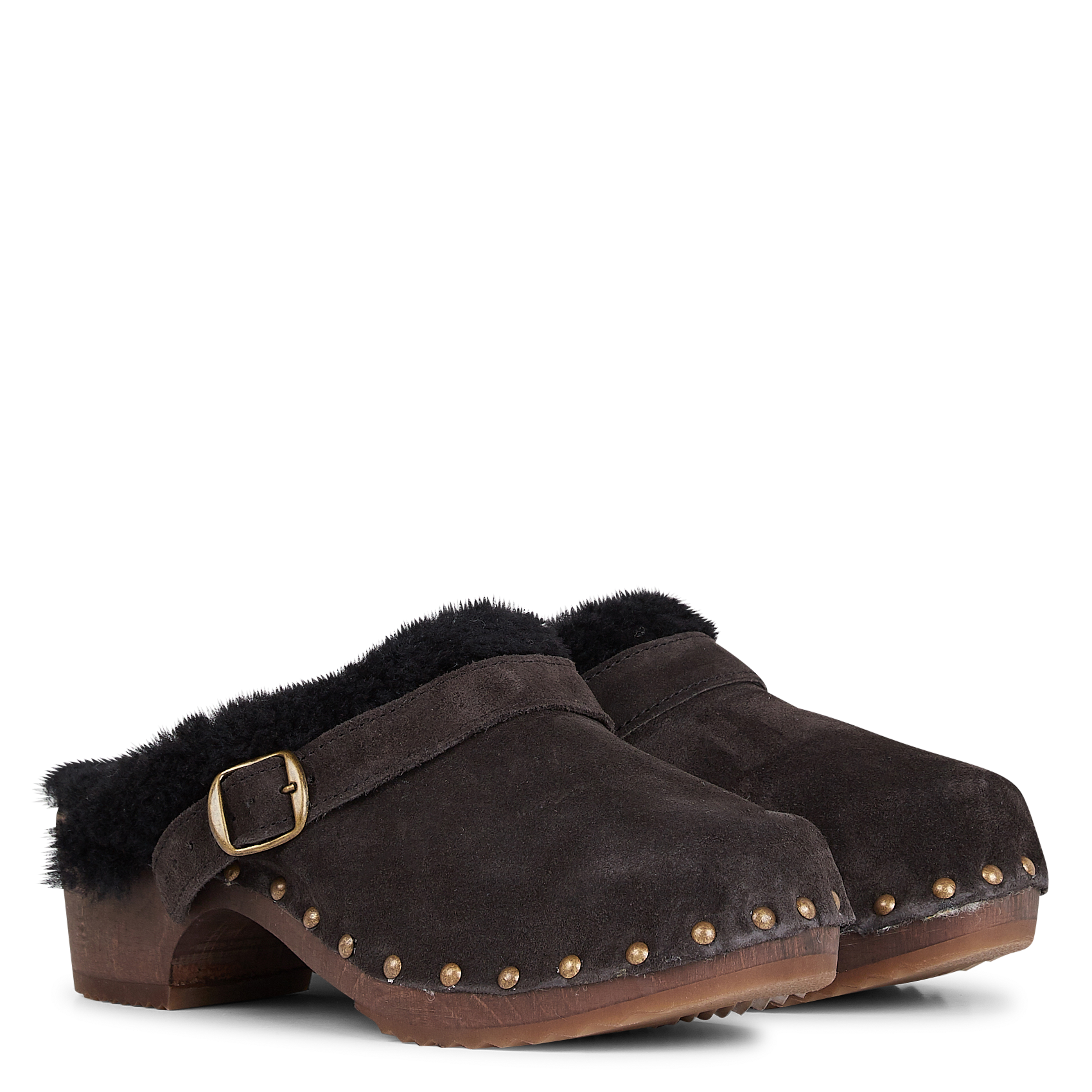 Gevoerde klompen van veloursleer BOSABO Bruin