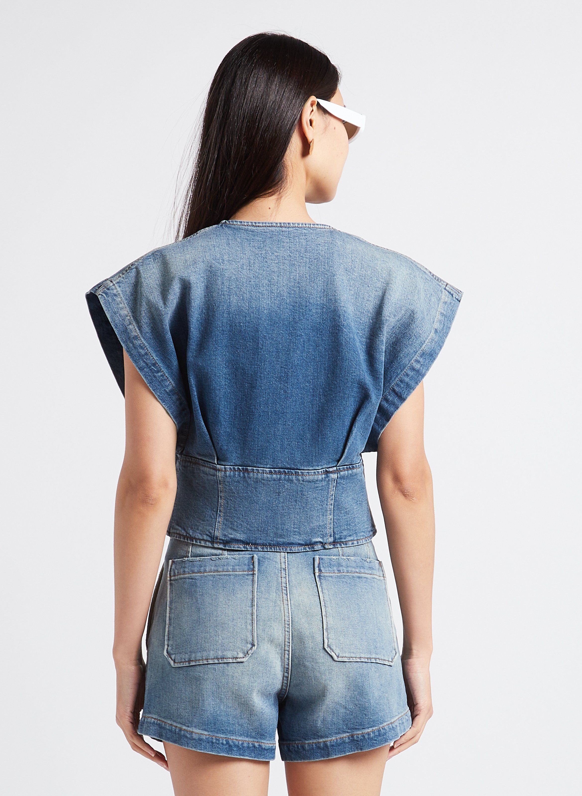 Top court col V en denim stretch  IRO Bleu