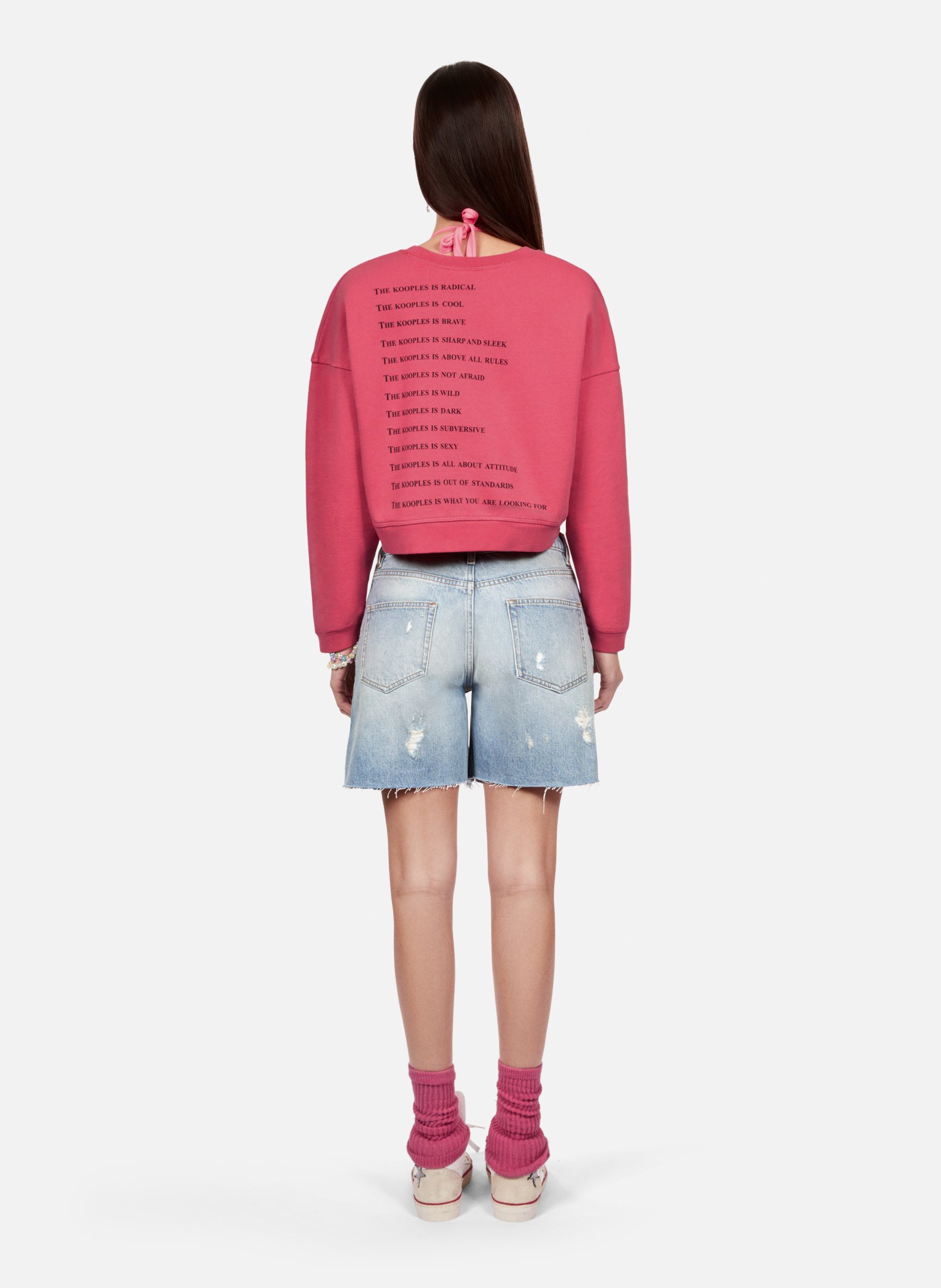 Sweat court col rond sérigraphié en coton  THE KOOPLES Rose