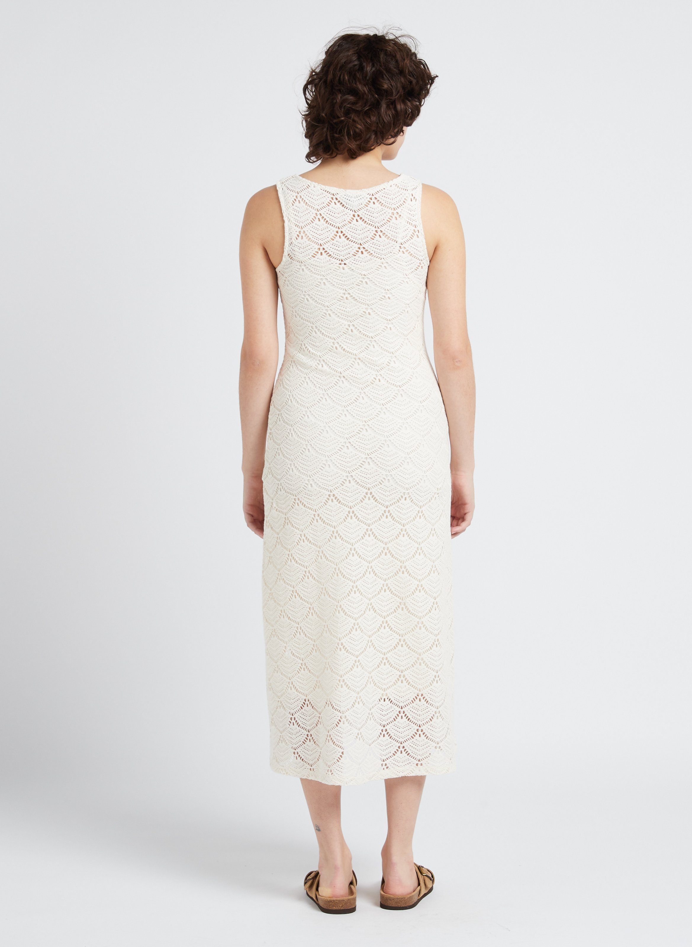 Round-neck cotton-blend crochet midi dress SERAPHINE White