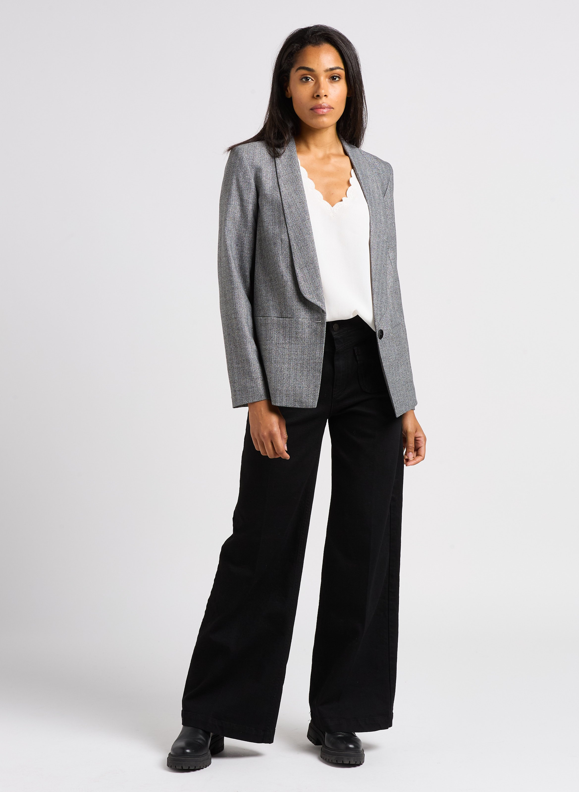 Wide leg cotton stretch jeans ONE STEP Black