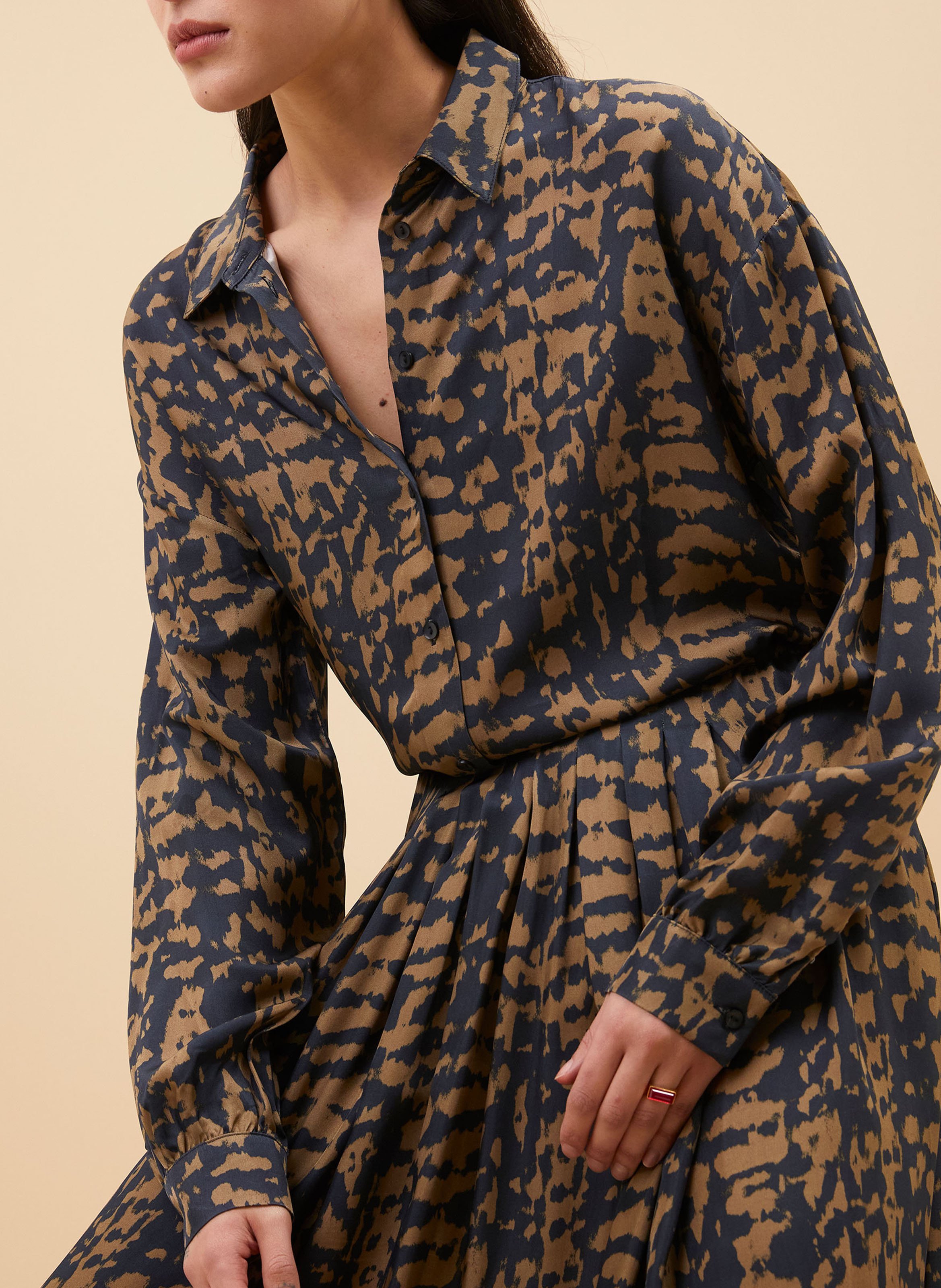 Straight printed shirt with classic collar BY BAR Beige