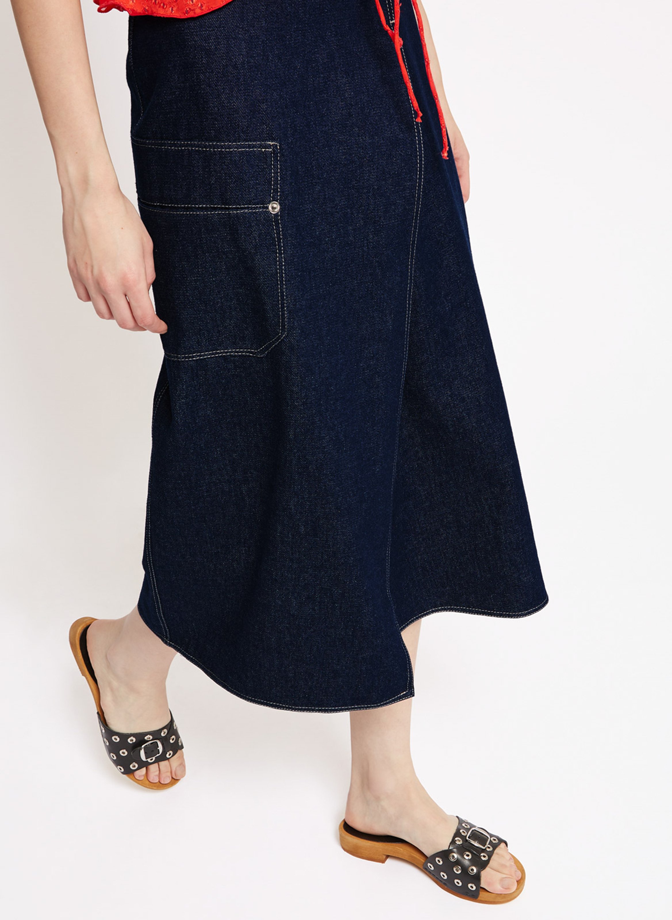 Jupe midi denim en coton ROSEANNA Bleu