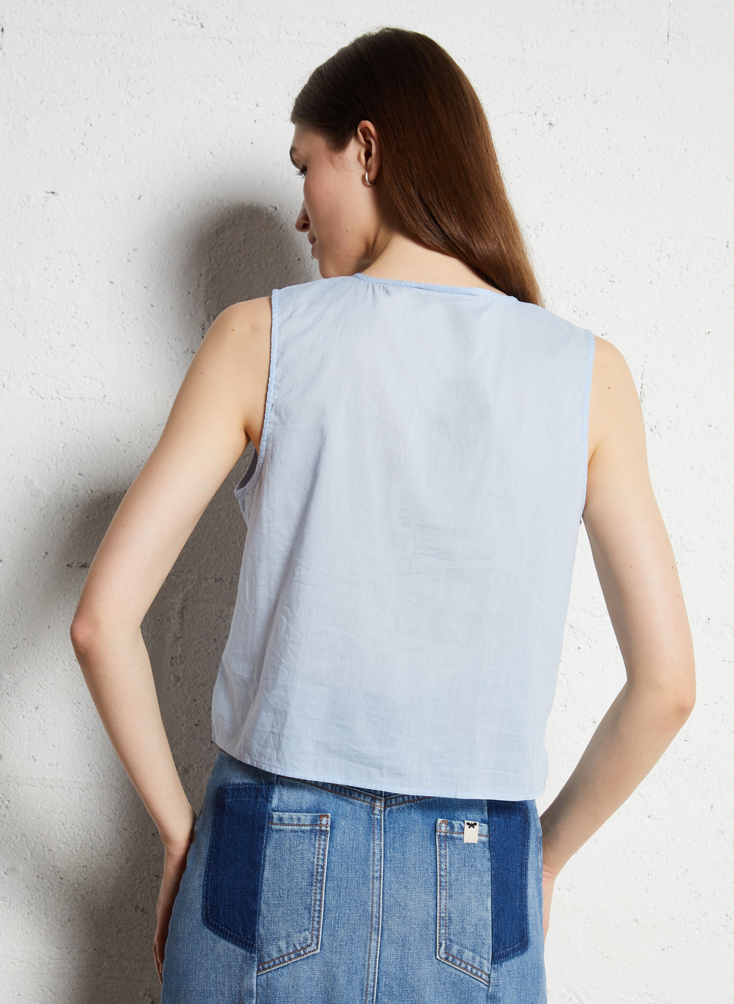 Embroidered cotton crop top LA PETITE ETOILE Blue