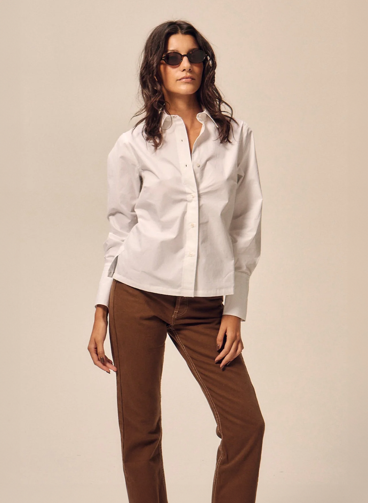 Chemise col classique manches contrastantes en coton NITAH White