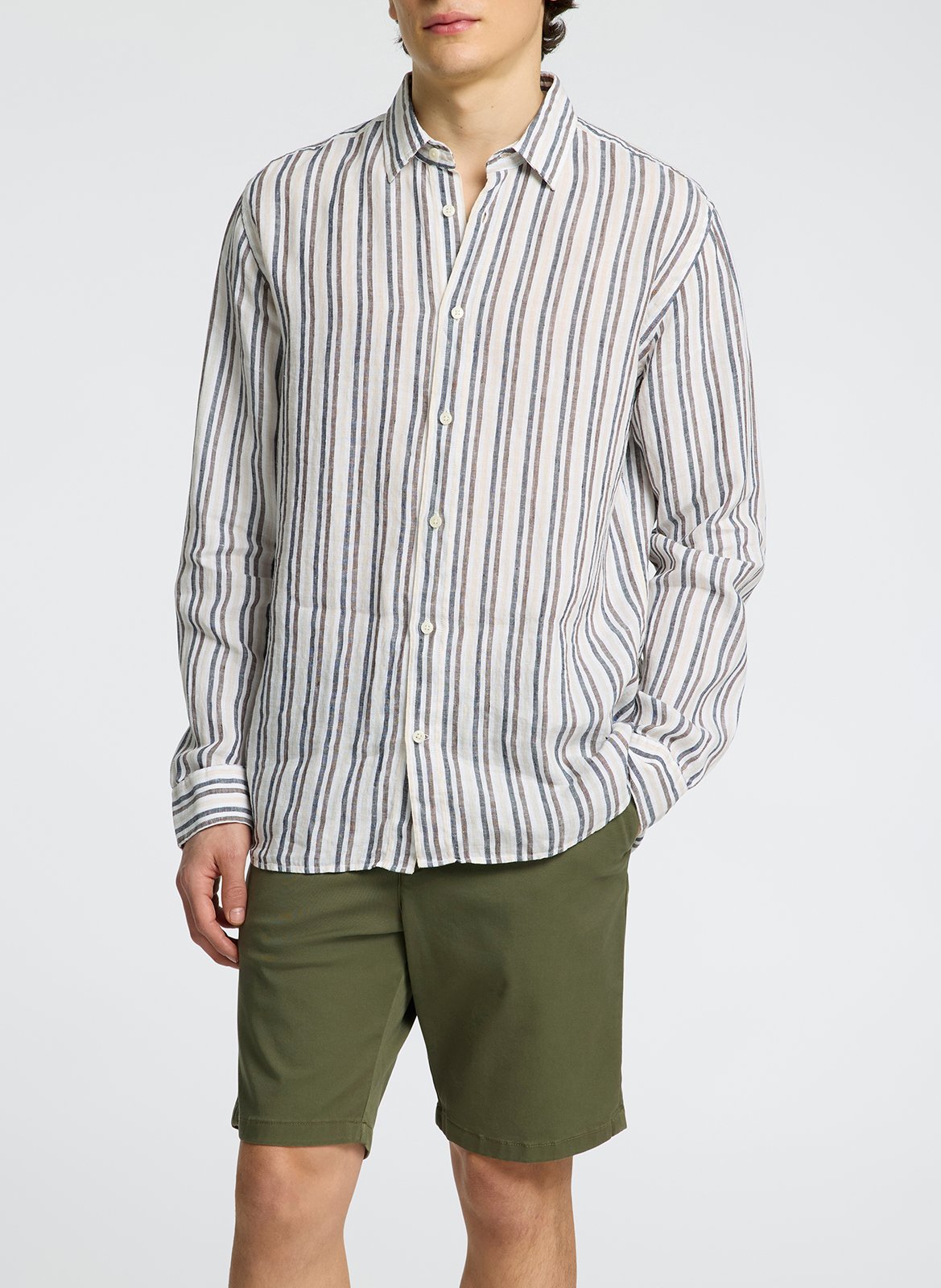 Straight striped linen shirt SELECTED White