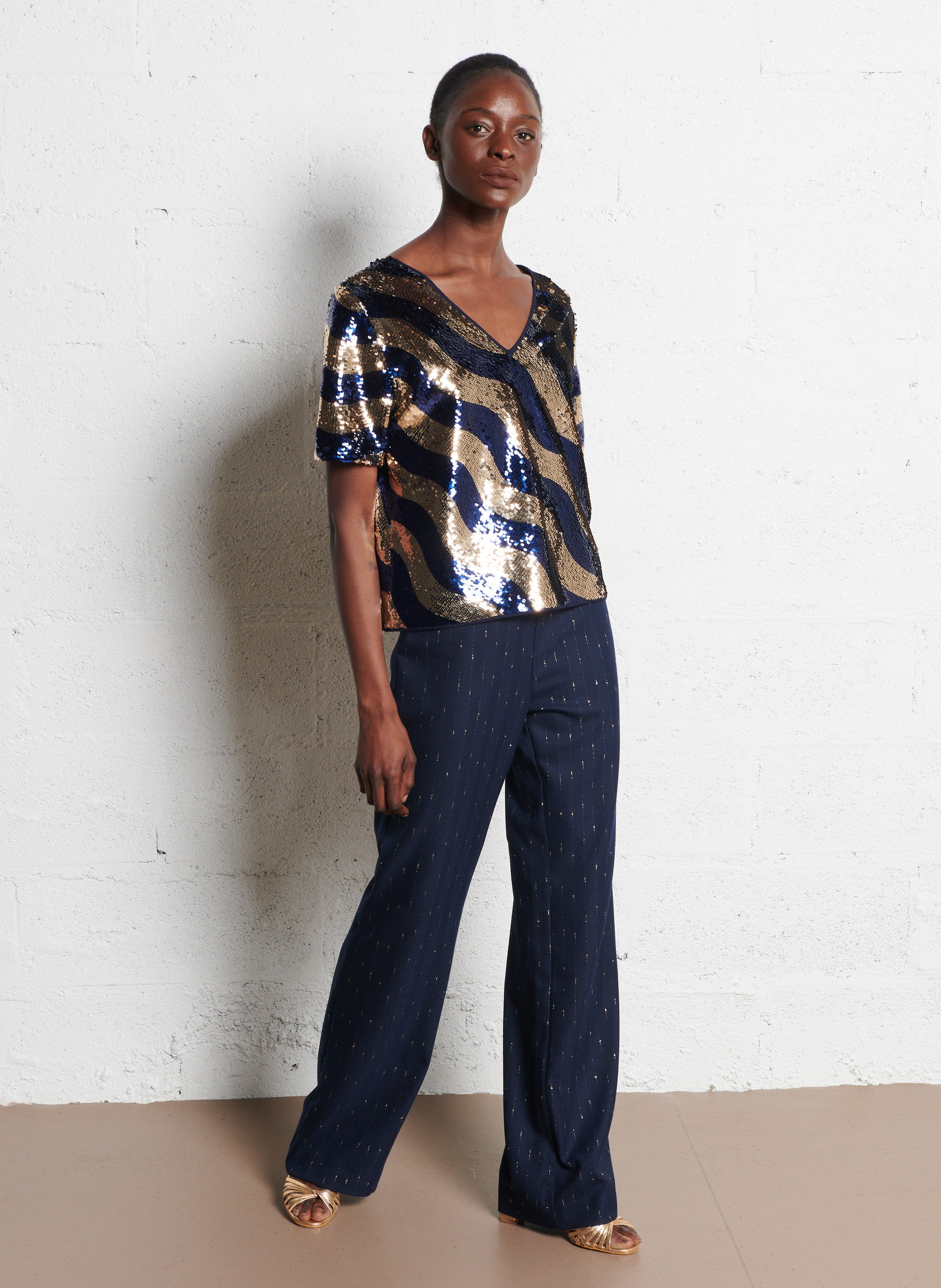 Pantalon large rayé ONE STEP Bleu