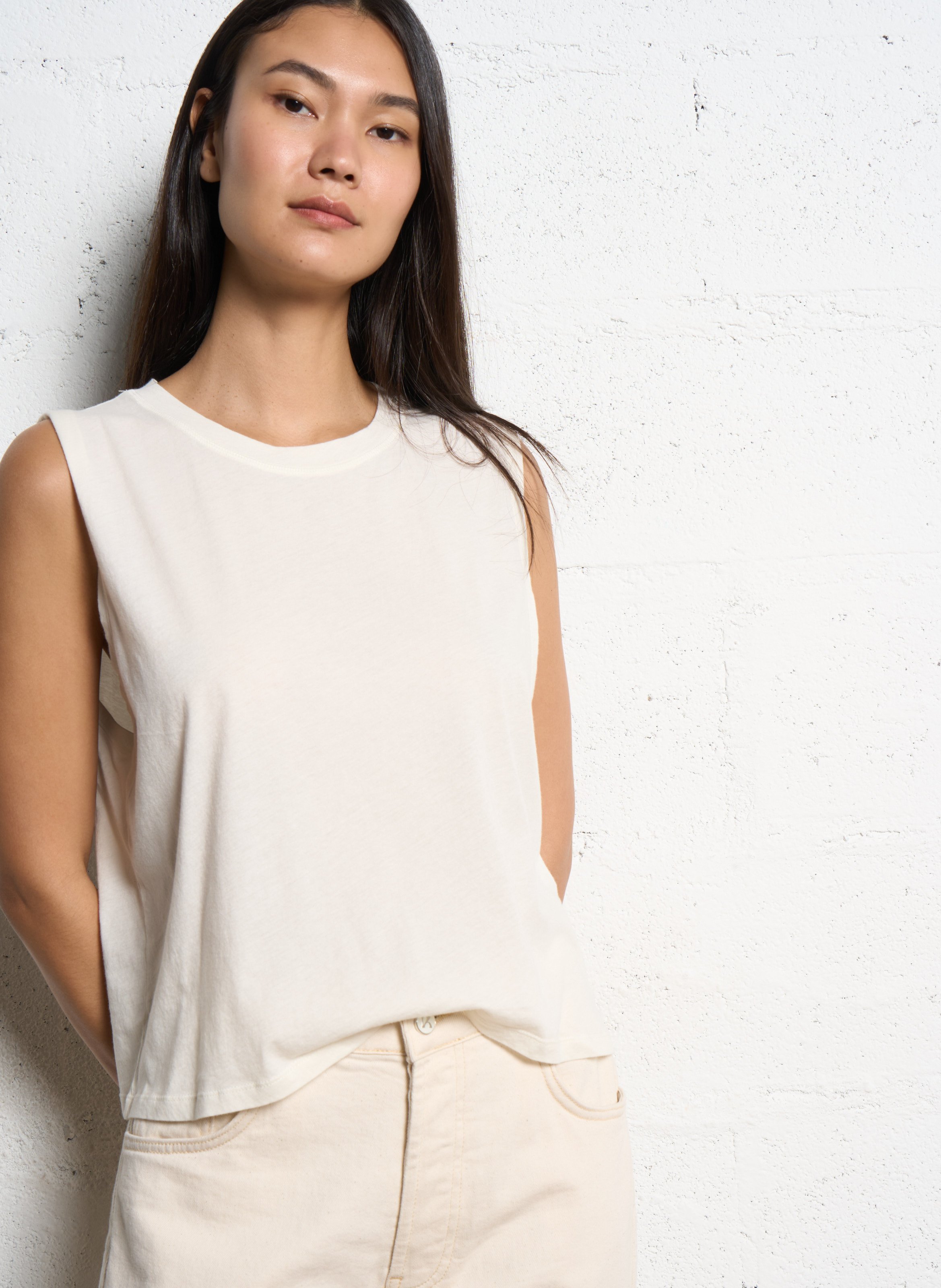 Tee-shirt sans manches en coton Beige