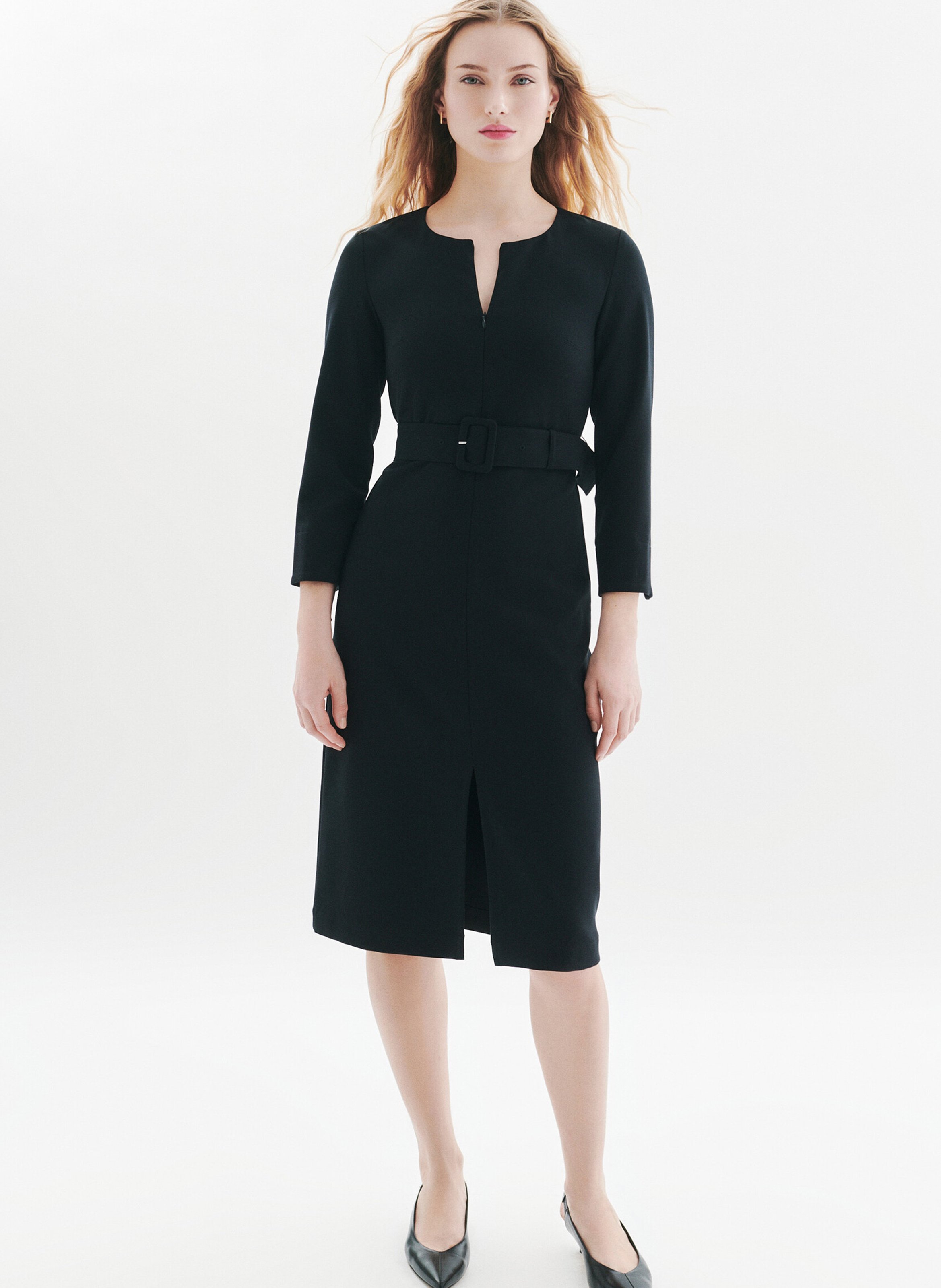 Robe midi col rond CAROLL Noir
