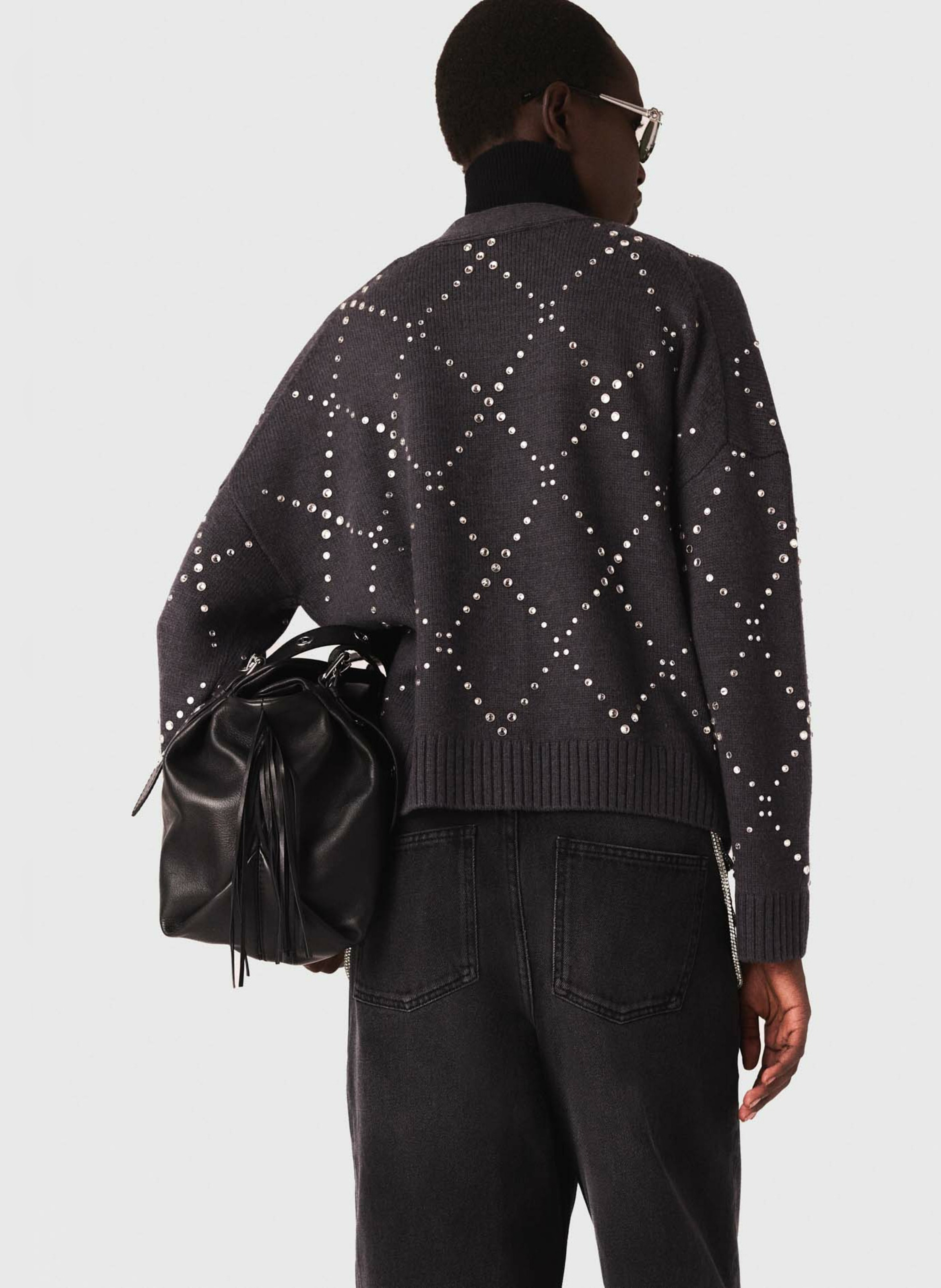 V-hals vest met strass MAJE Grijs