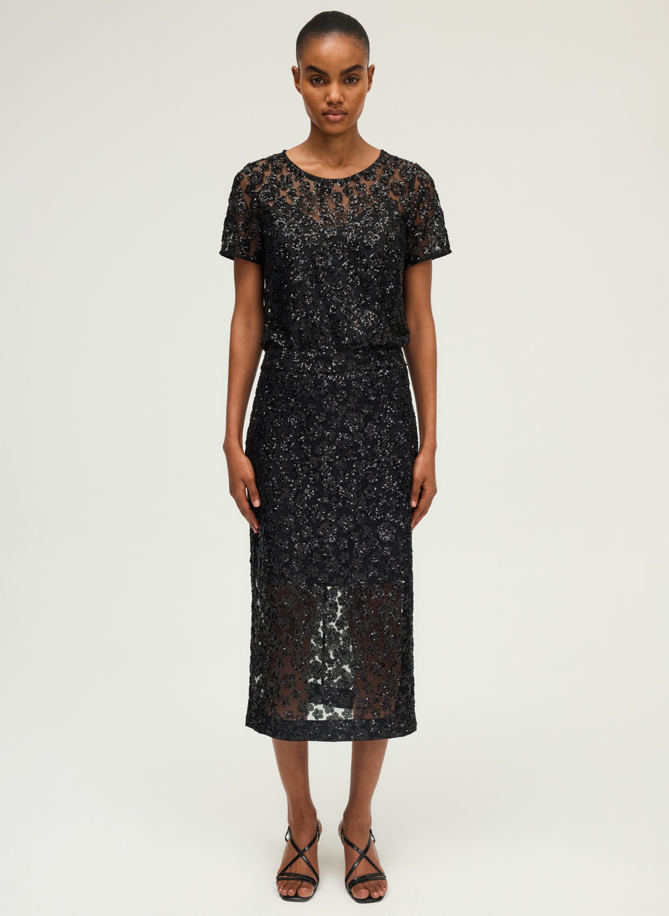 Midi rok met pailletten PABLO Zwart