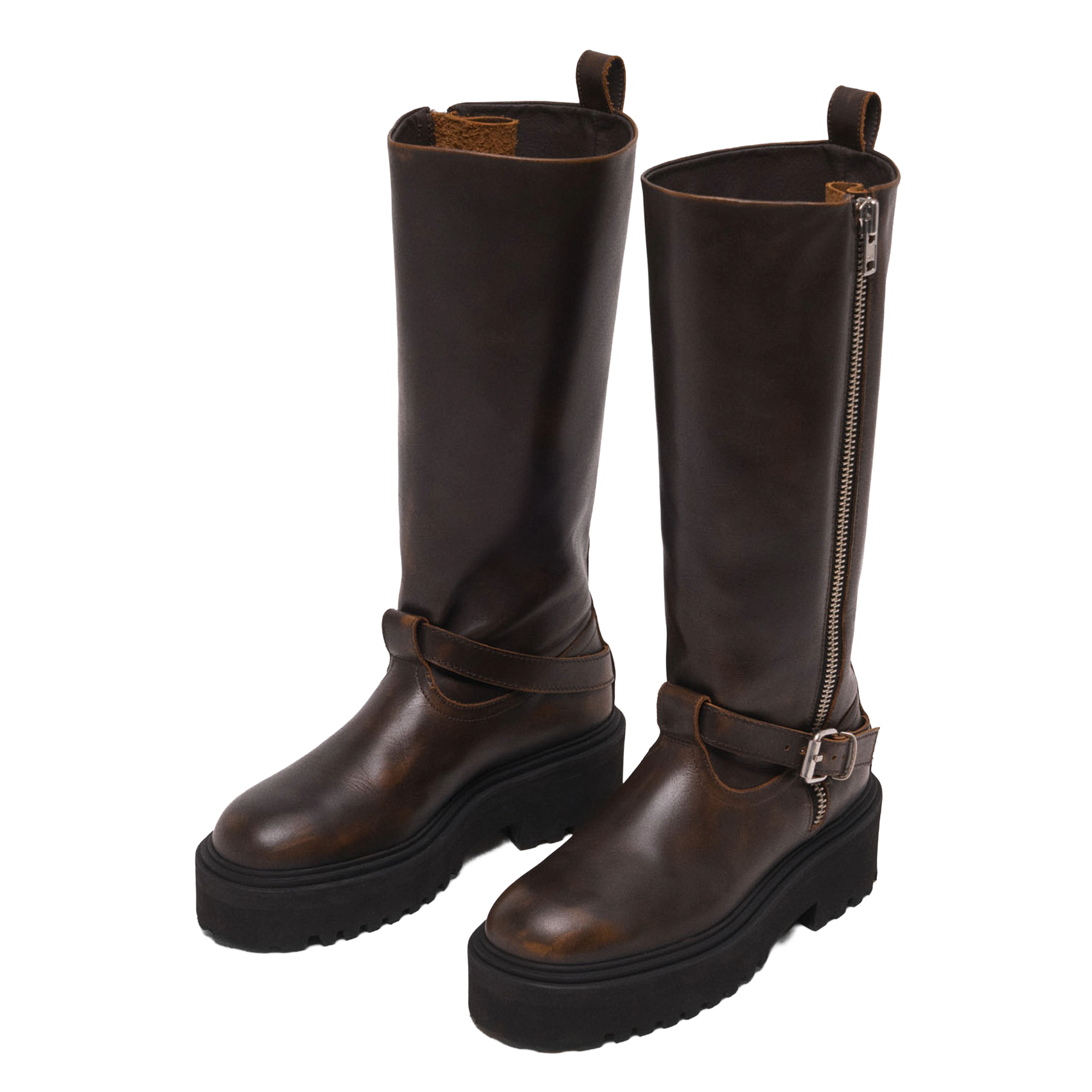 Bottes en cuir effet vieilli MAJE Marron