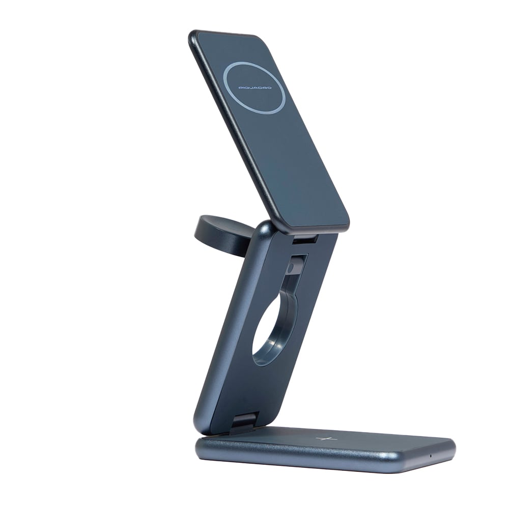 3-in-1 foldable 15w magsafe charger with 45w gan adapter and magnetic base for apple® devices. PIQUADRO Grey