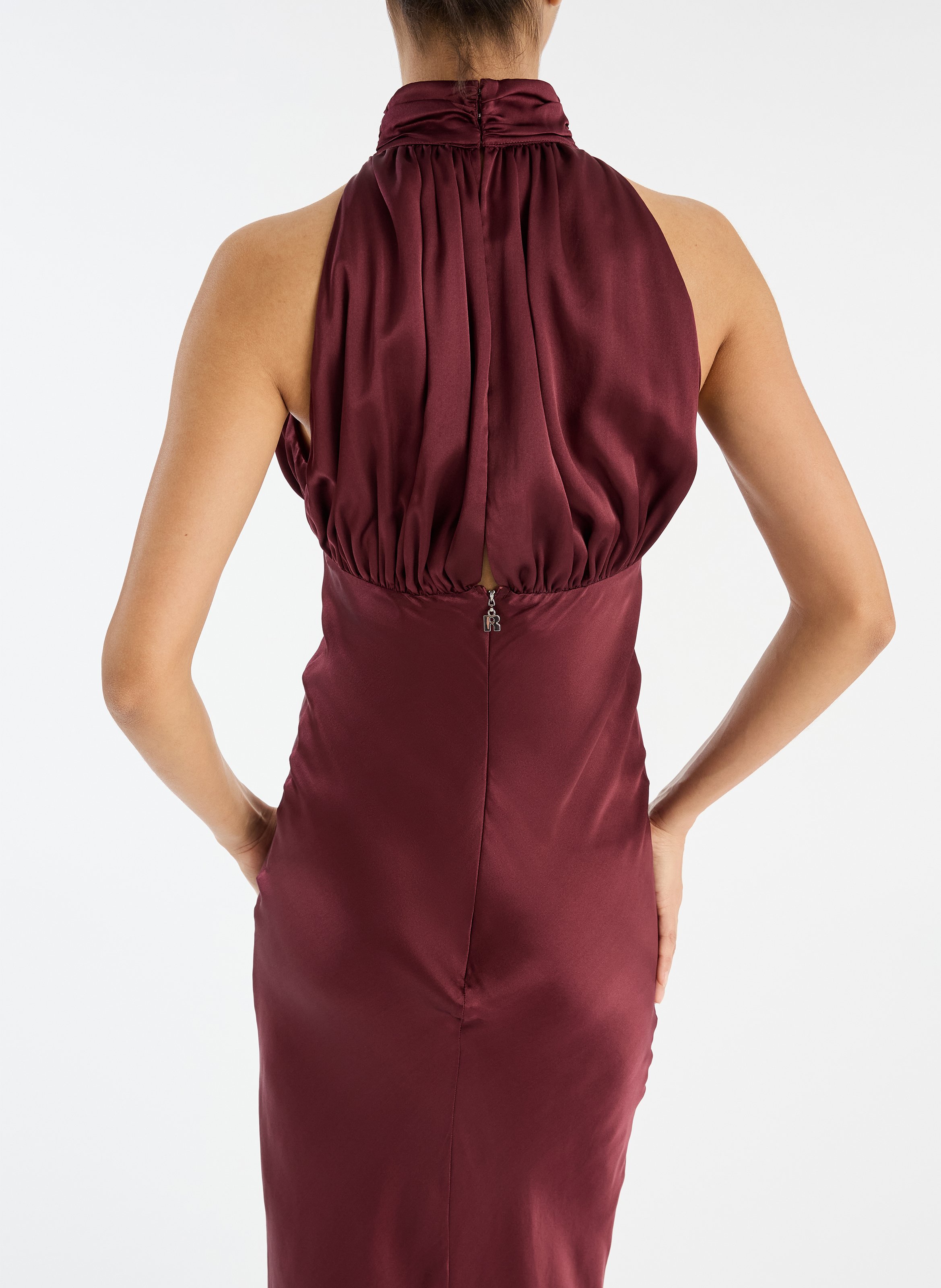 Long silk dress with high neck ROTATE Brown