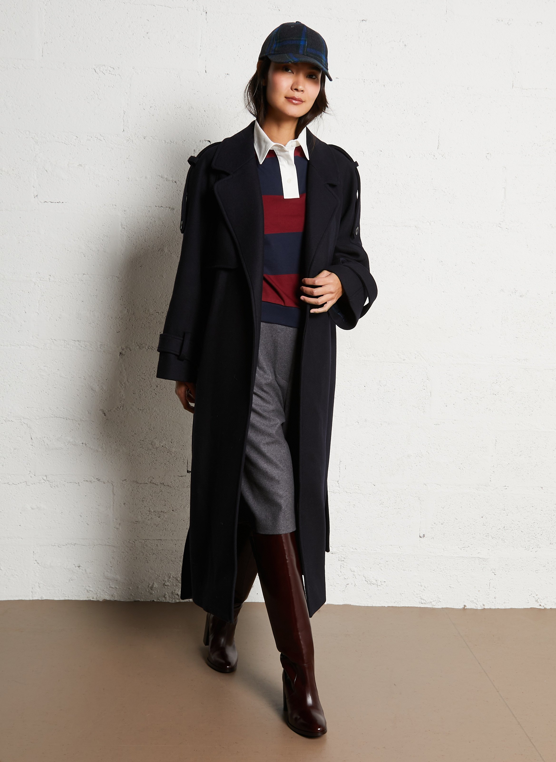 Lange jas met ceintuur - wolblend THE NEW SOCIETY Blauw