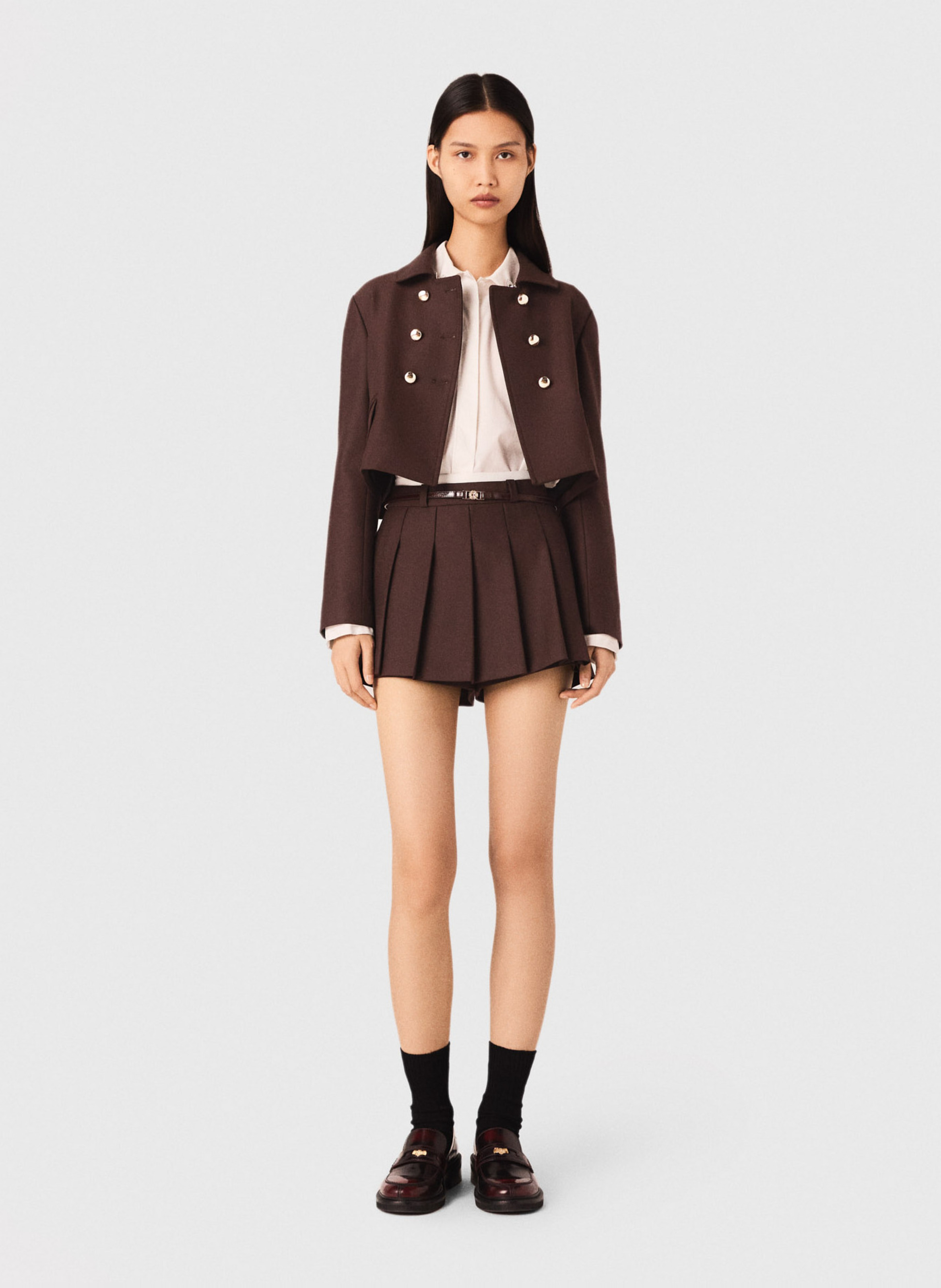 Veste courte droite col classique MAJE Marron