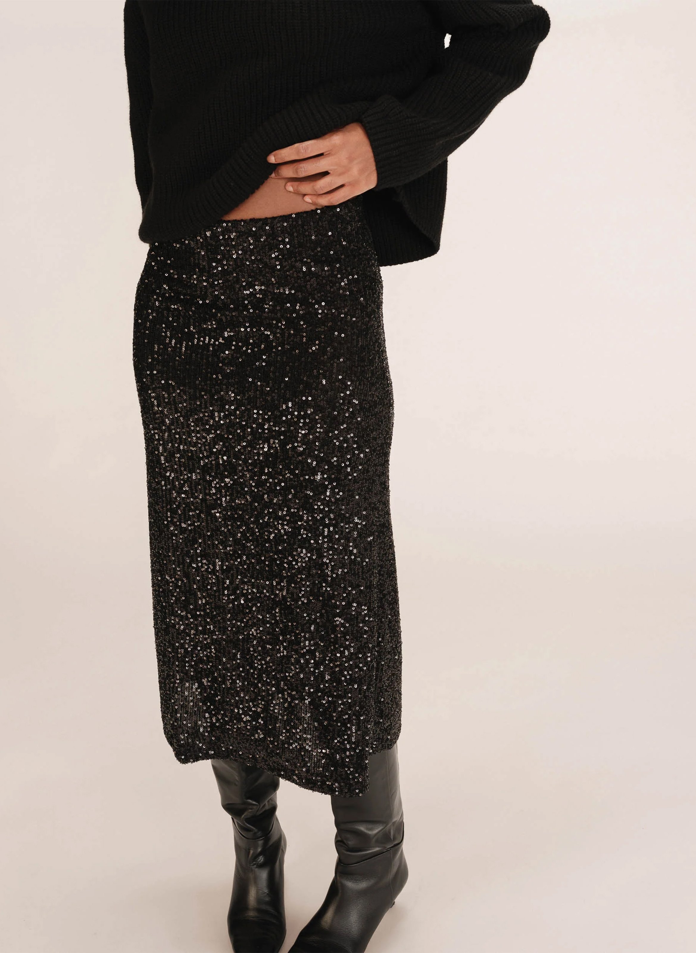 A-line Sequin Maxi Skirt GRACE ET MILA Black