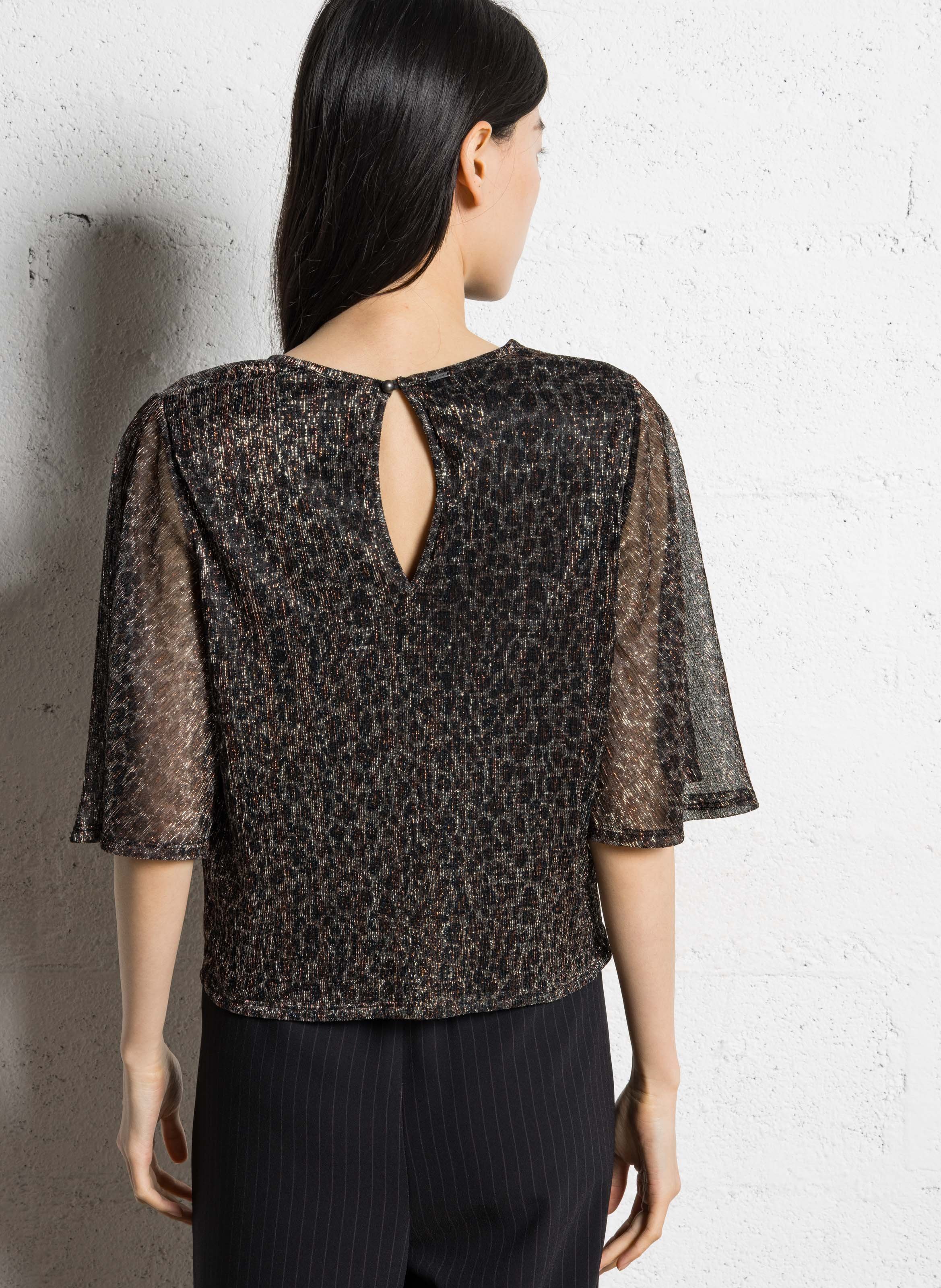 Straight printed round-neck top IKKS Black