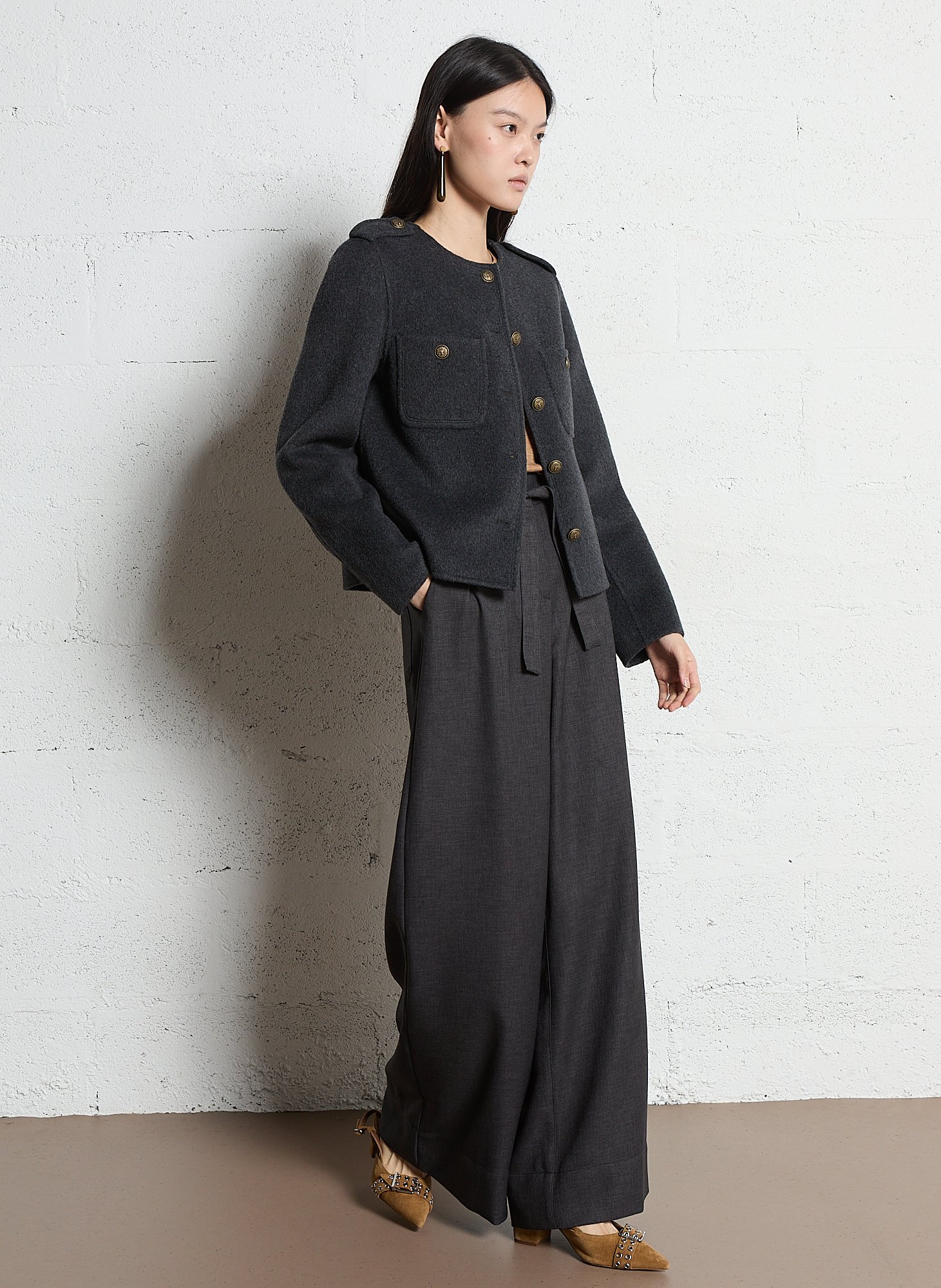 Straight buttoned coat in blended wool MAISON 123 Grey